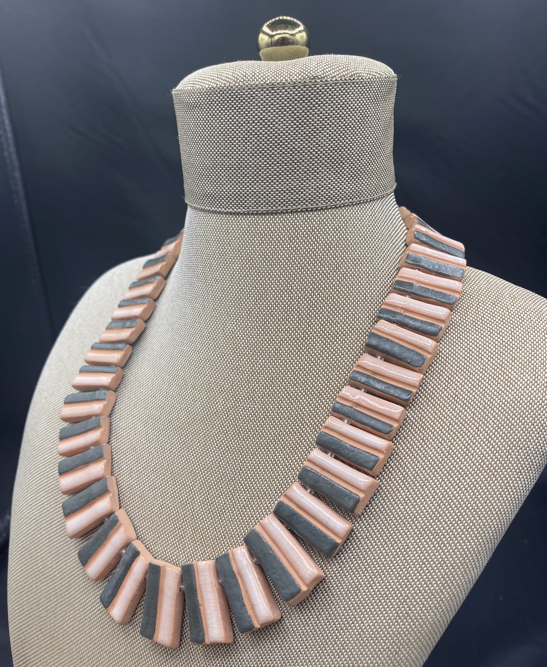 17.5" White, Grey & Terracotta bead necklace & 1.5" earrings by Stella Sullivan