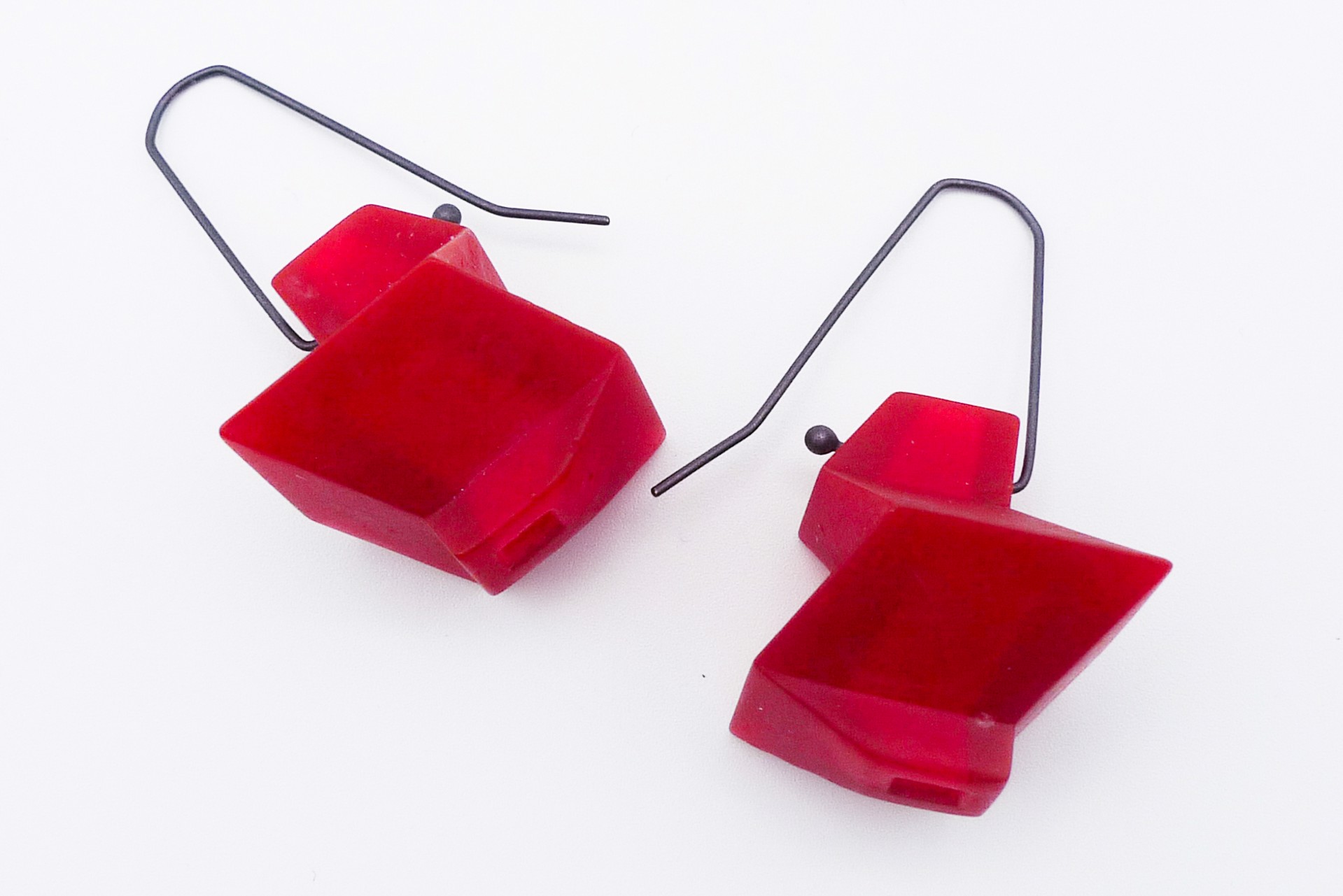 Red Resin Earrings by Juan Fried