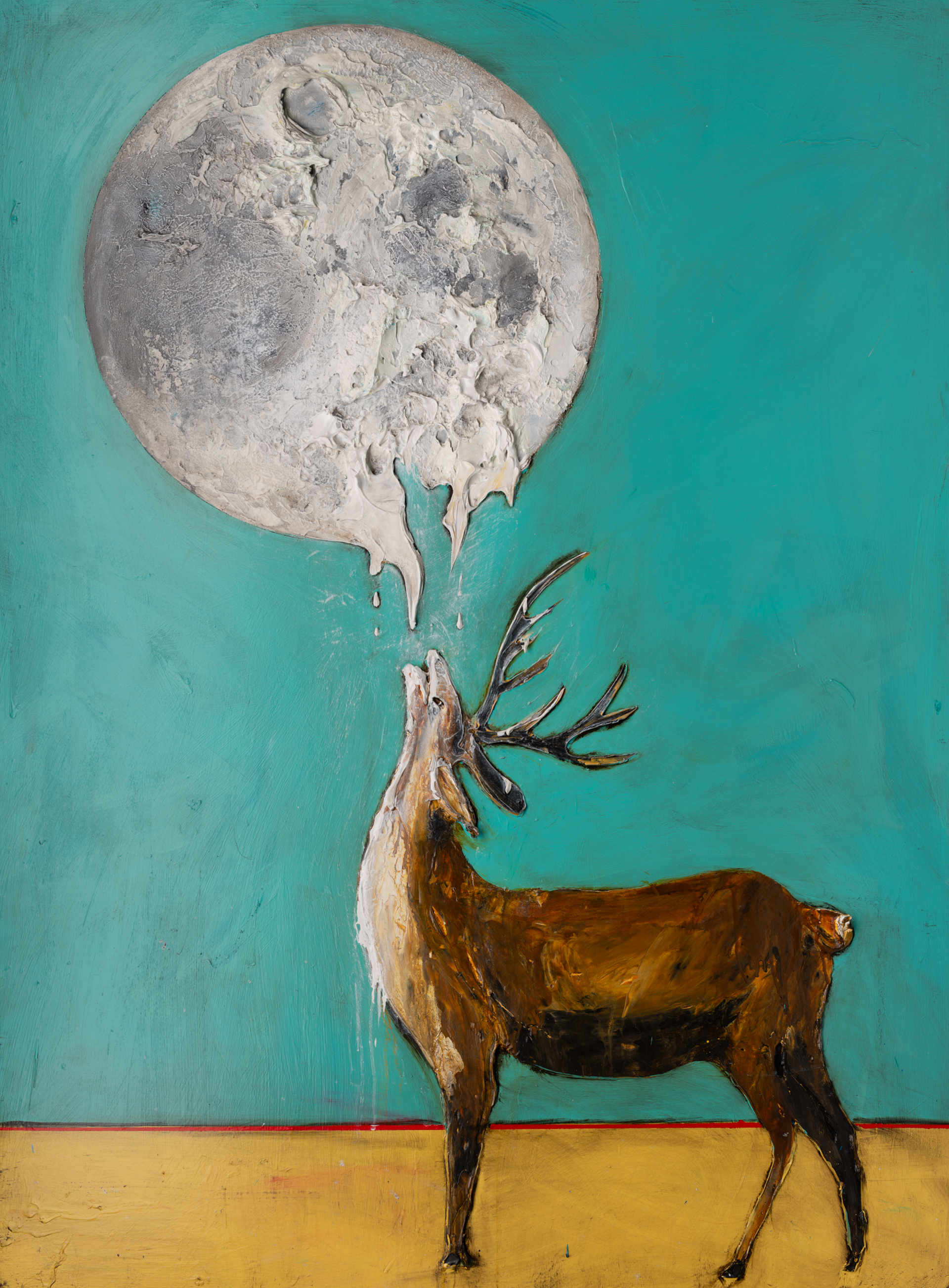 DEER AND MOON MS-44.5x59.5-2019-313 by JUSTIN GAFFREY