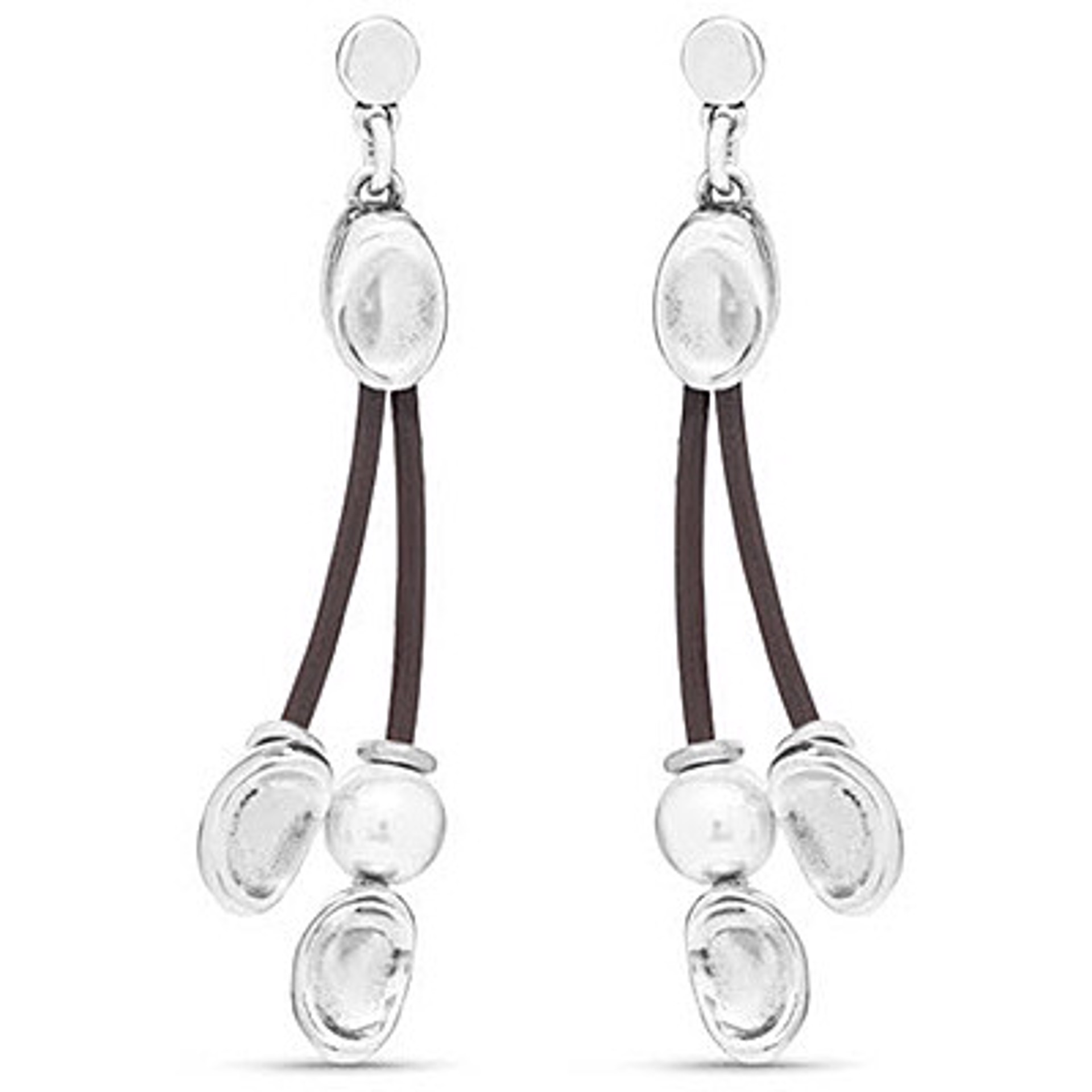 9441 Silver Earrings with Pearl hanging from Spanish Leather by UNO DE 50
