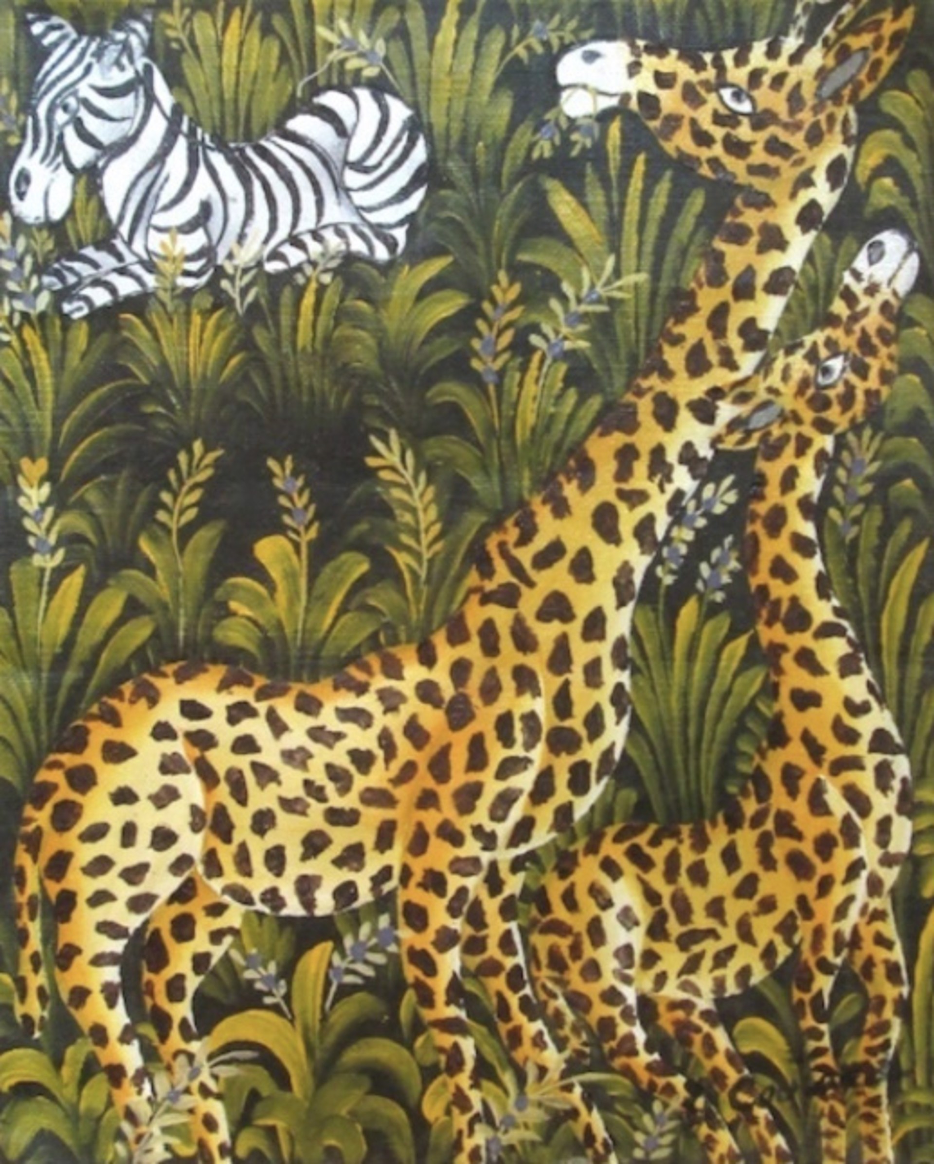 Giraffes & a Zebra#J7 by Gabriel Coutard (Haitian, b. 1965)