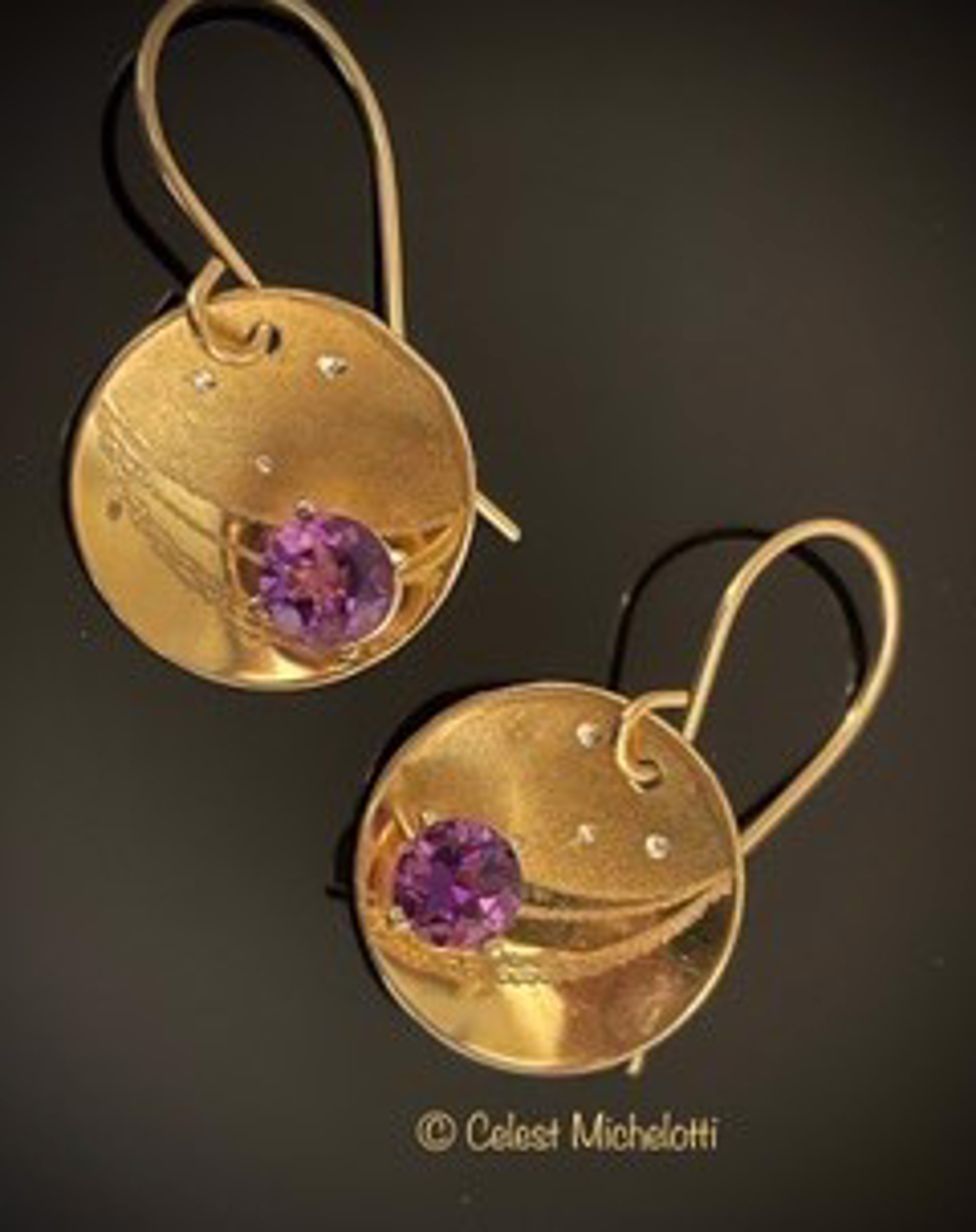 Starry Nights earrings, Amethyst with 3 stars, 5/8" by Celest Michelotti