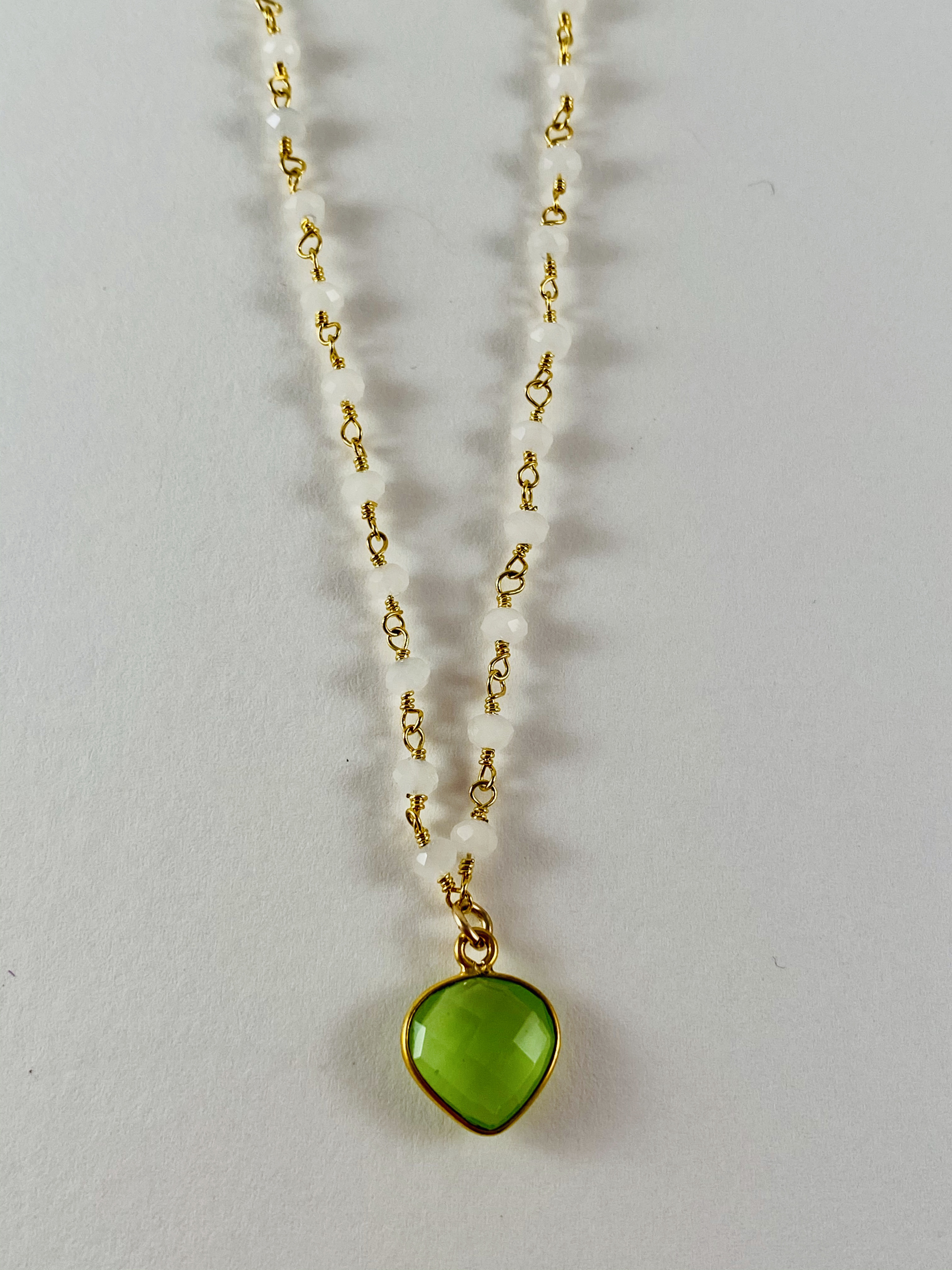 White Jade Necklace, green chalcedony pendant by Nance Trueworthy