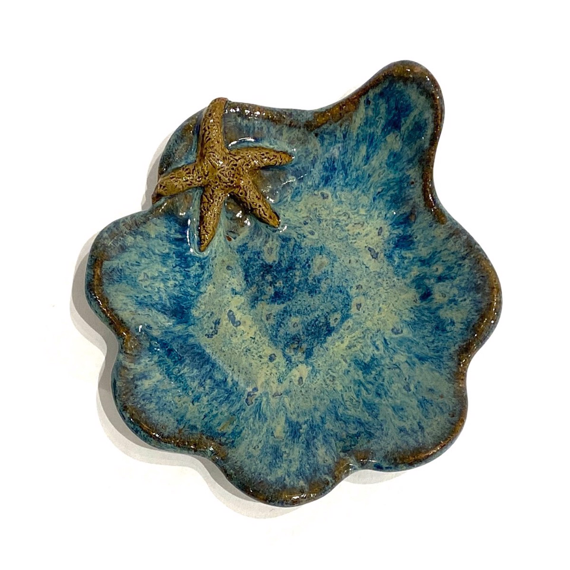 LG23-997 Mini Pool Dish with Starfish (Blue Glaze) by Jim & Steffi Logan