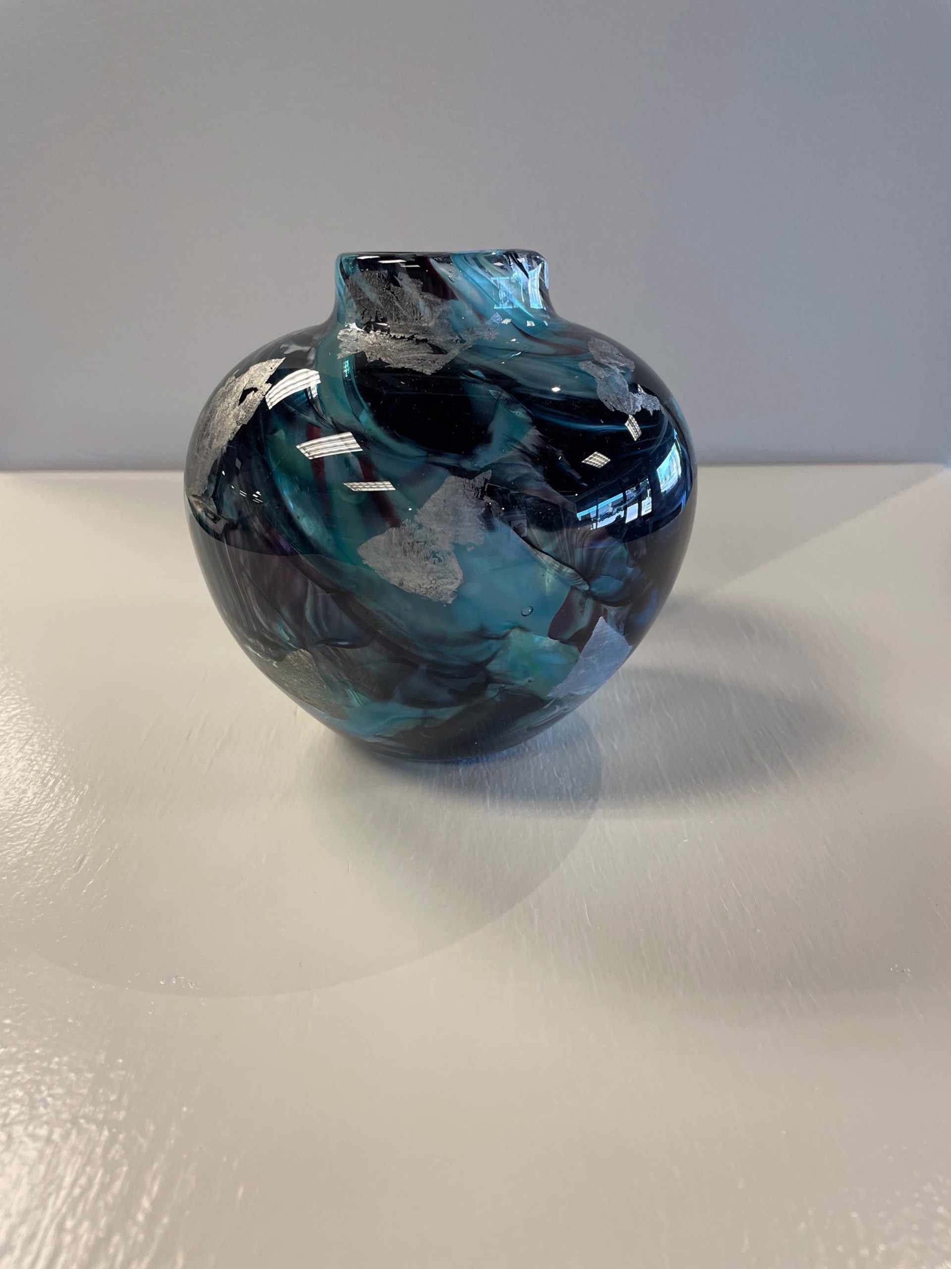 Turquoise & Black with Silver Vase by AlBo Glass