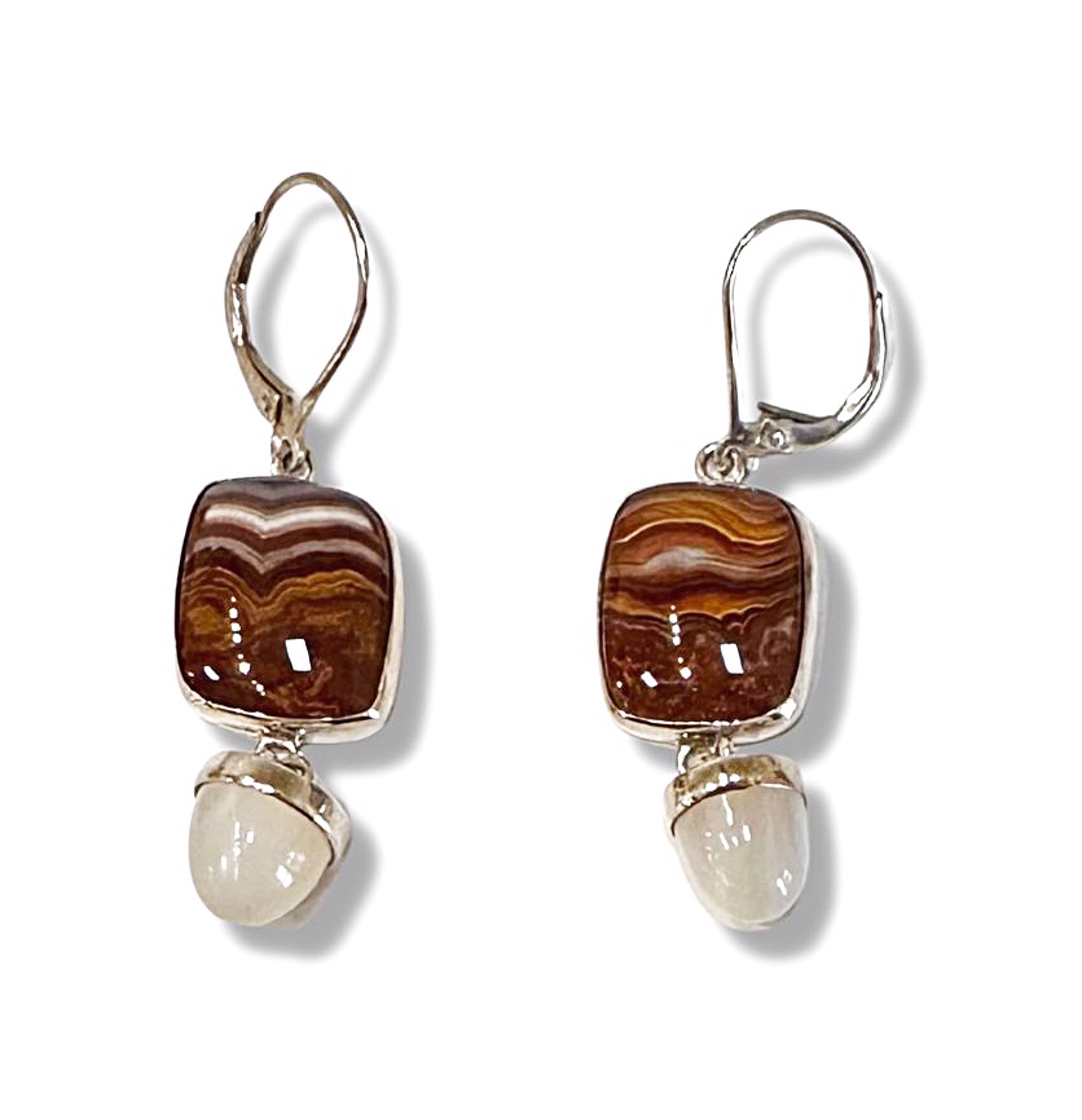 Sterling Earrings with Agates & Moonstones - #501 by Ken and Barbara Newman