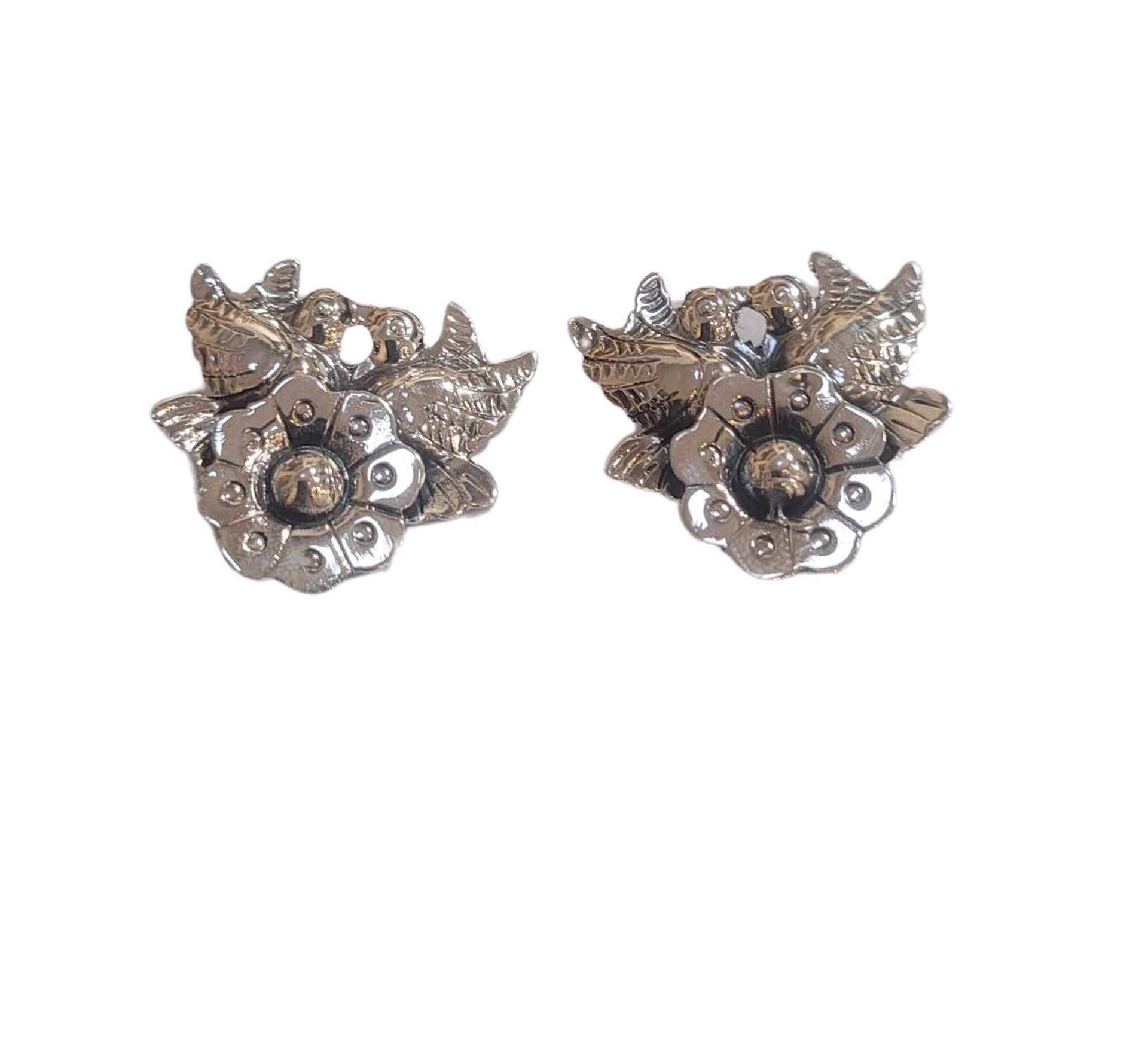 Earrings - Sterling Silver Bluebirds and Flowers by Indigo Desert Ranch - Jewelry