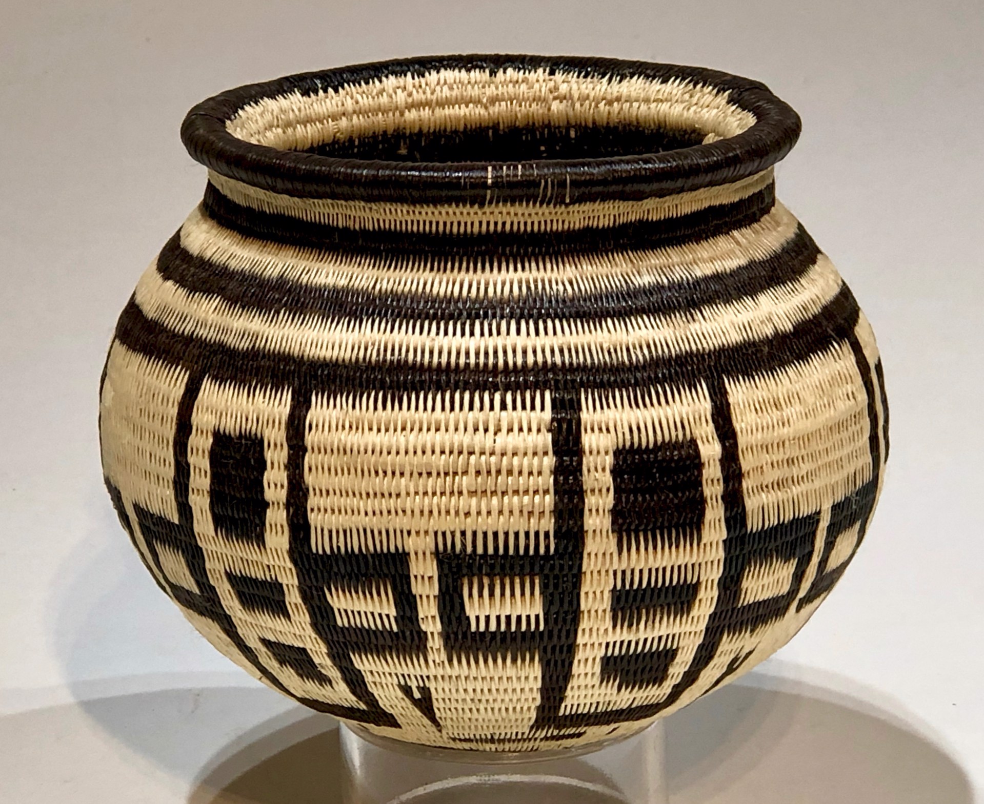 Black and White Geometric Basket (r44) by Wounaan & Embera Panama Rainforest Baskets Wounaan