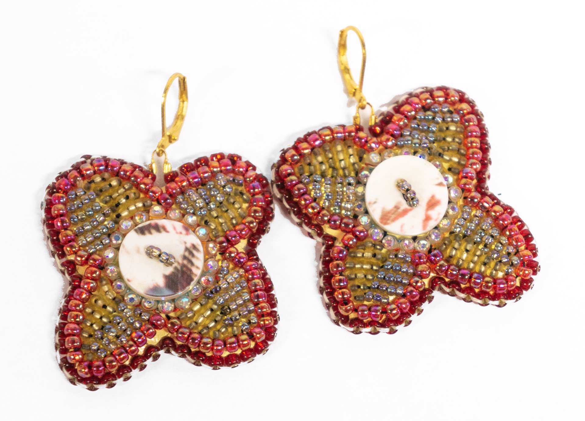 red floral beaded earrings by Hattie Lee