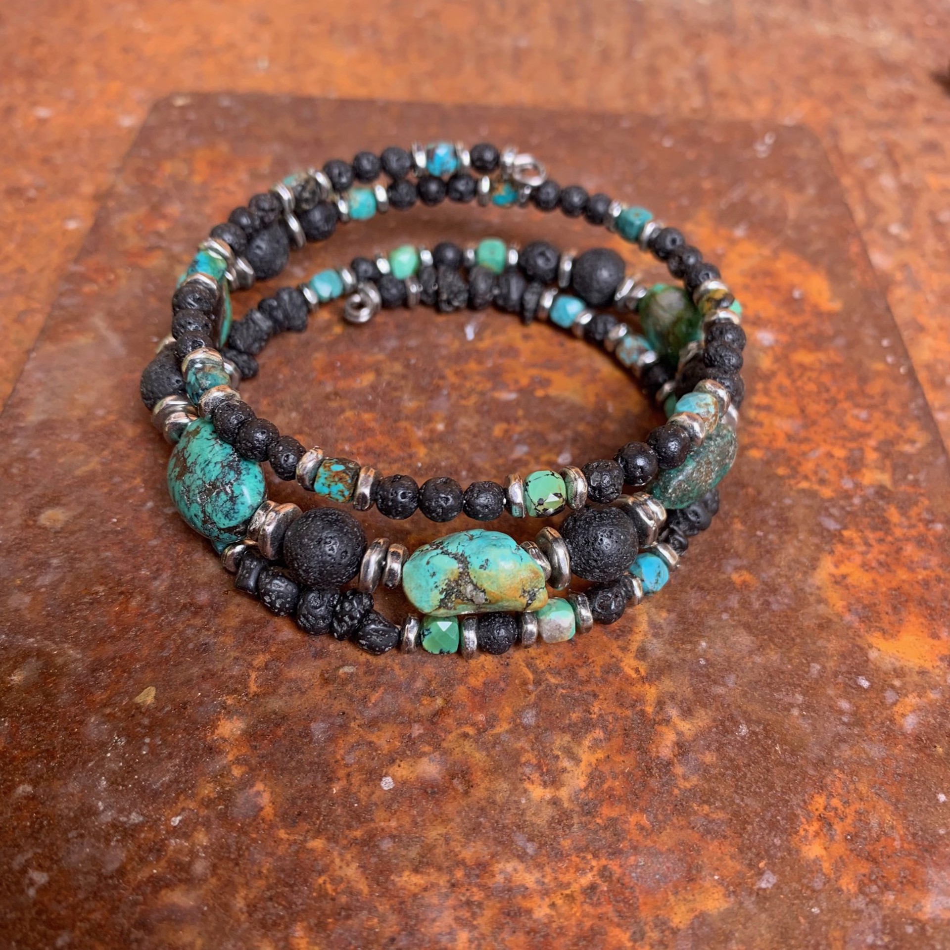 K741 Turquoise and Lava Triple Wrap Bracelet by Kelly Ormsby