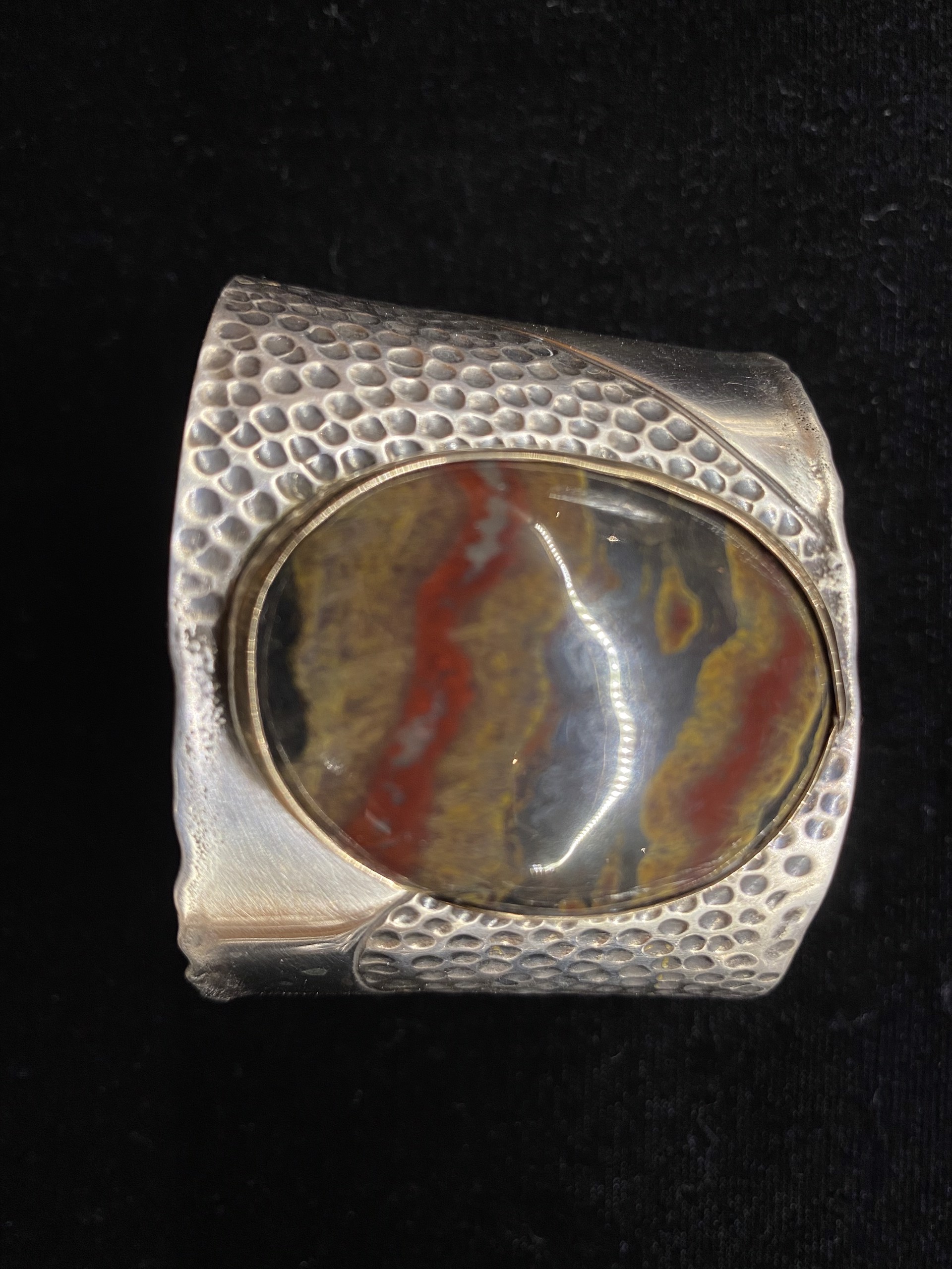 Sterling silver cuff with 14K gold bezel & cabochon jasper stone by Jeri Mitrani