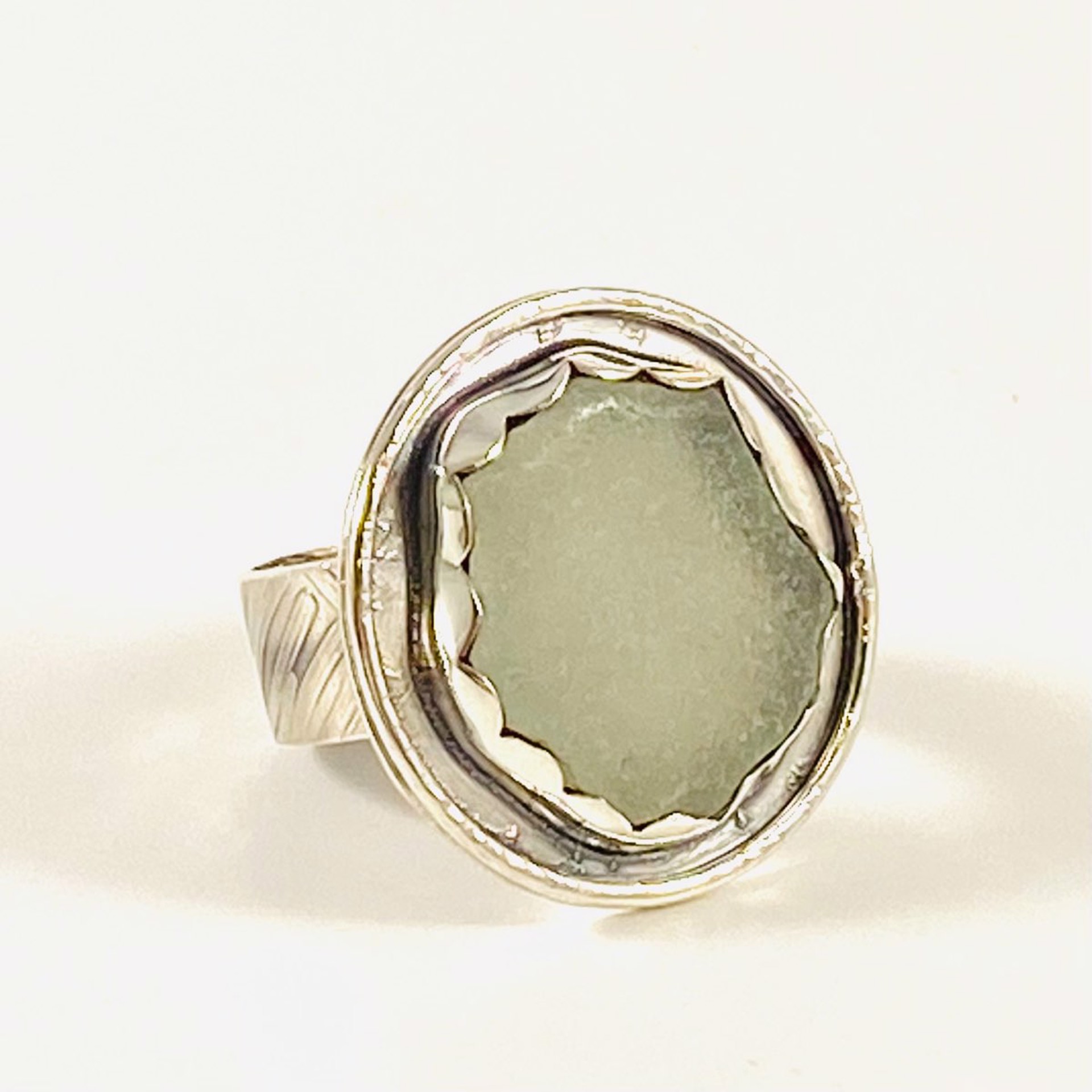 Round White Sea Glass Ring sz7.75 AB22-21 by Anne Bivens