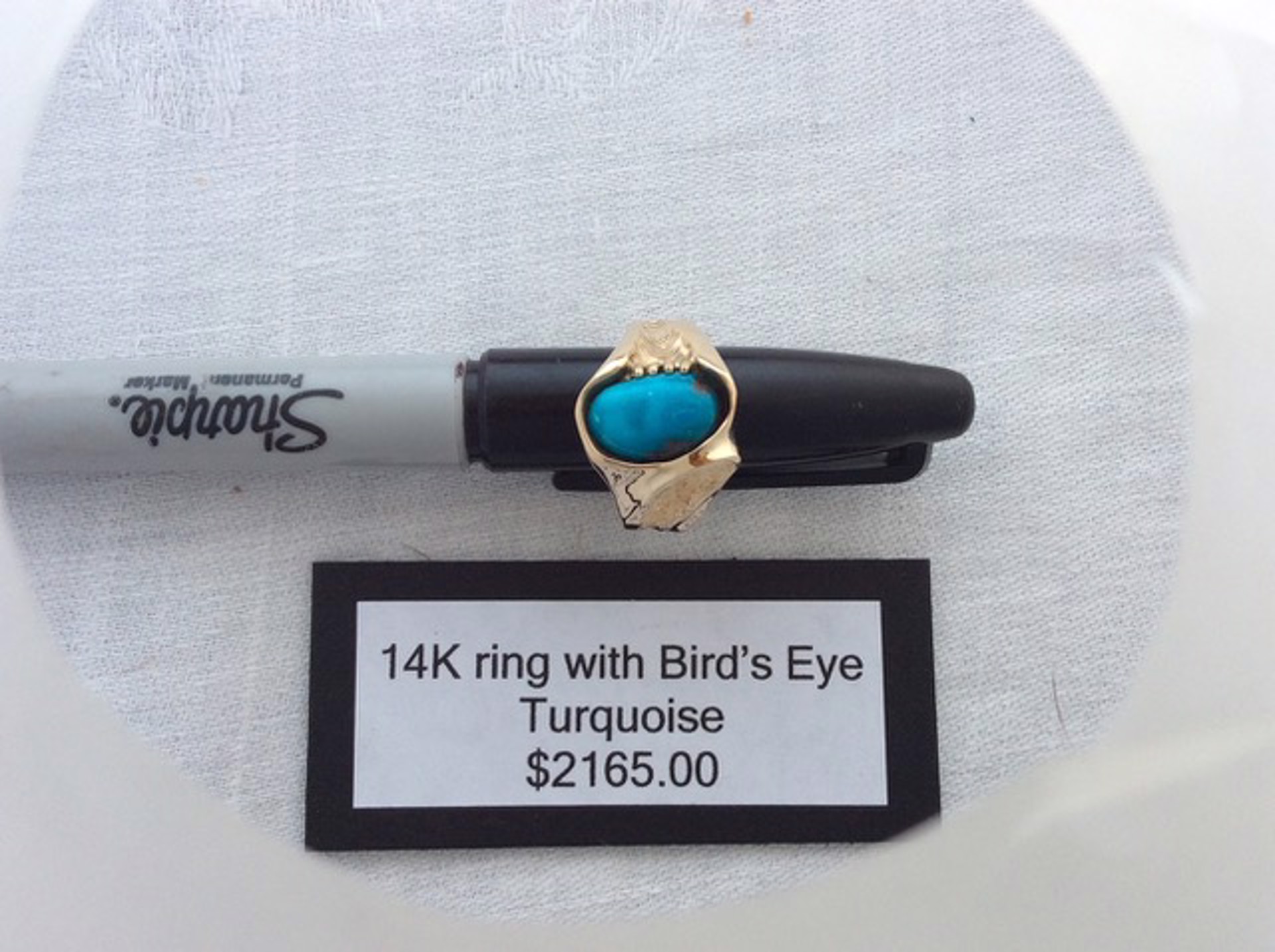 BKN 505 - Ring, 14K Gold with Bird's Eye Turquoise by Ken and Barbara Newman