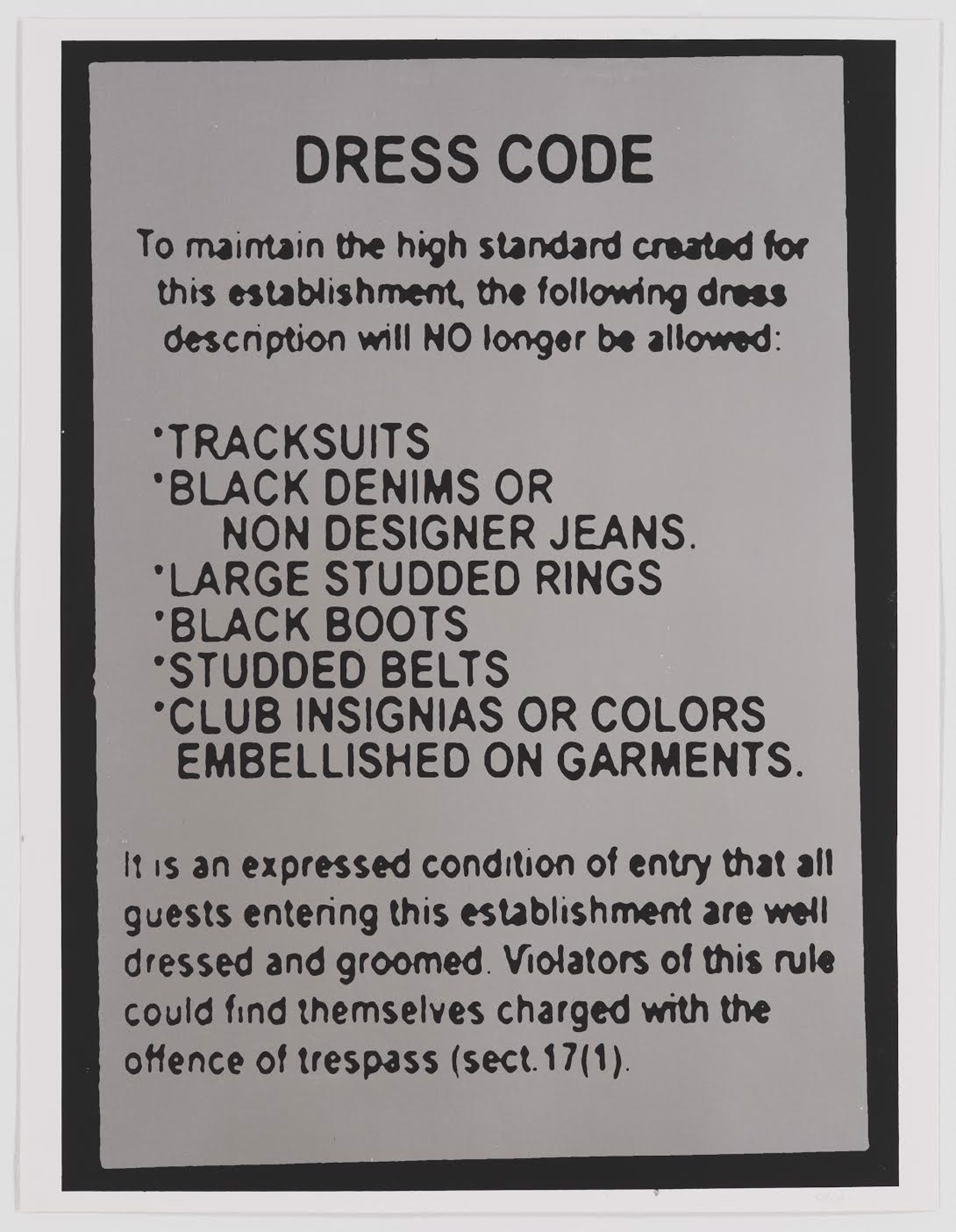 Untitled (Dress Code) by Wayne Gonzales & David Silver