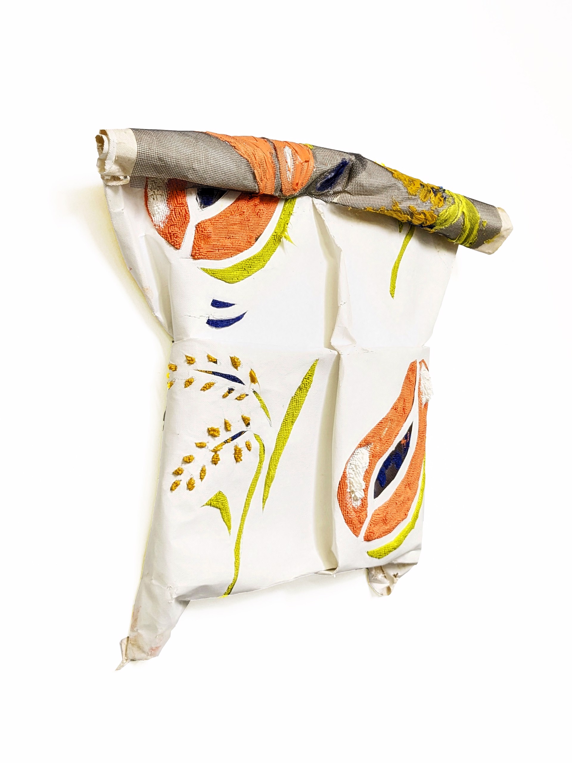 Small Rolled Canvas Bag with Papaya and Wheat by Eleanor Aldrich