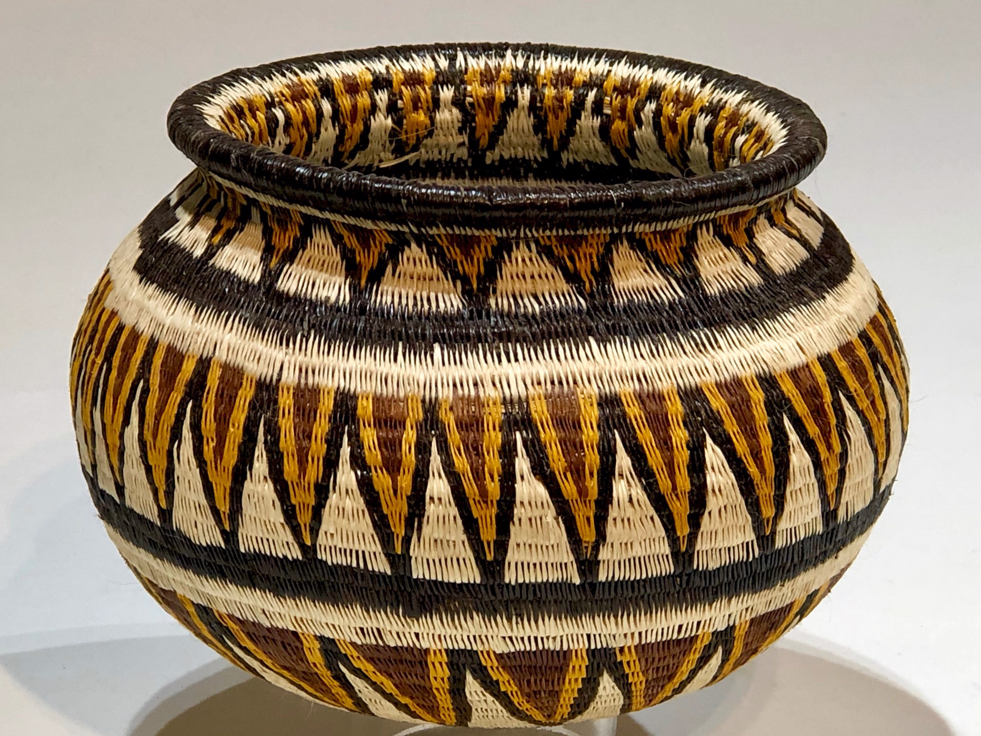 Gold, black, white basket (481) by Wounaan & Embera Panama Rainforest Baskets Wounaan