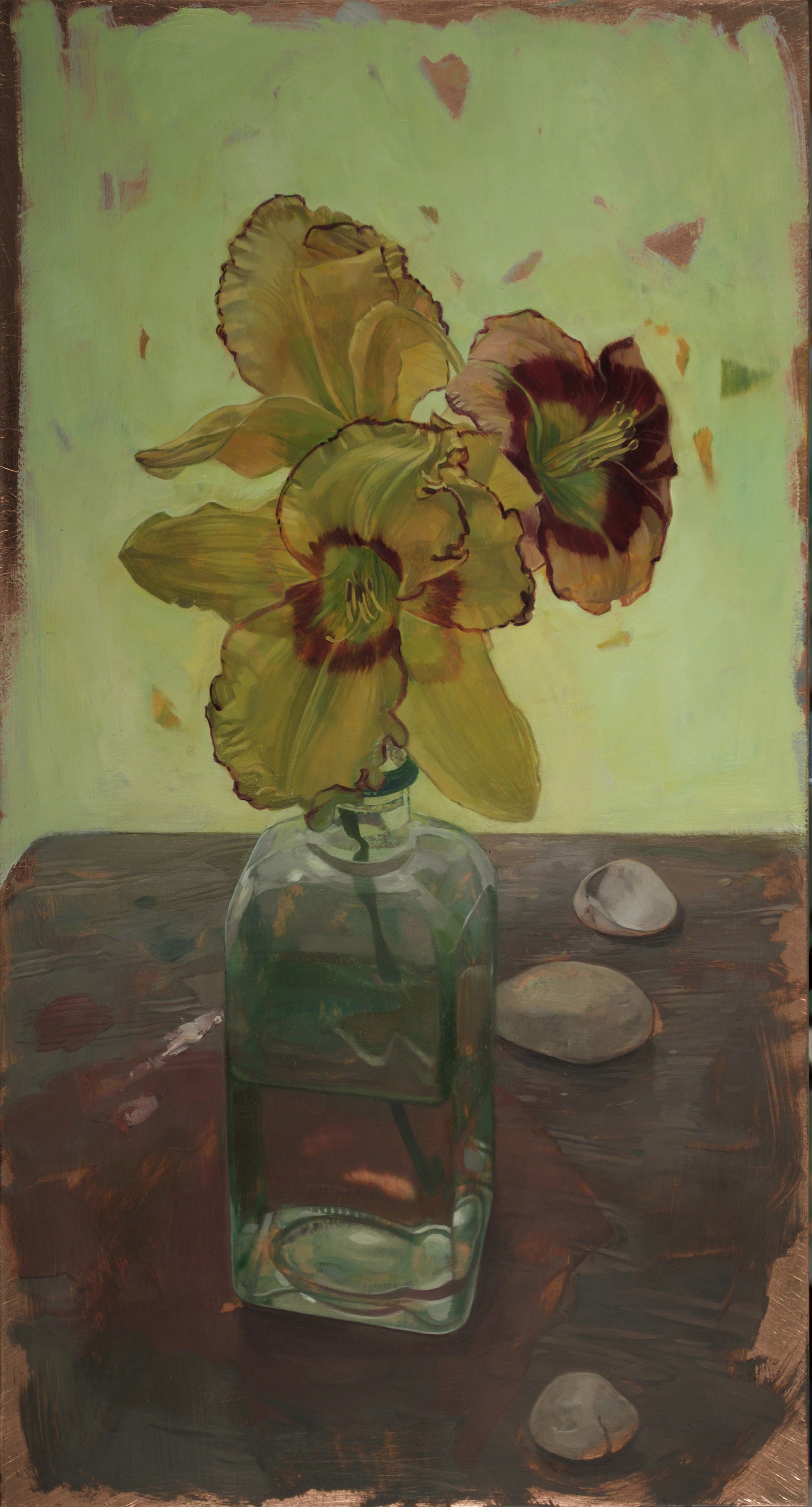 Day  Lilies on Wooden Table by Benjamin J. Shamback