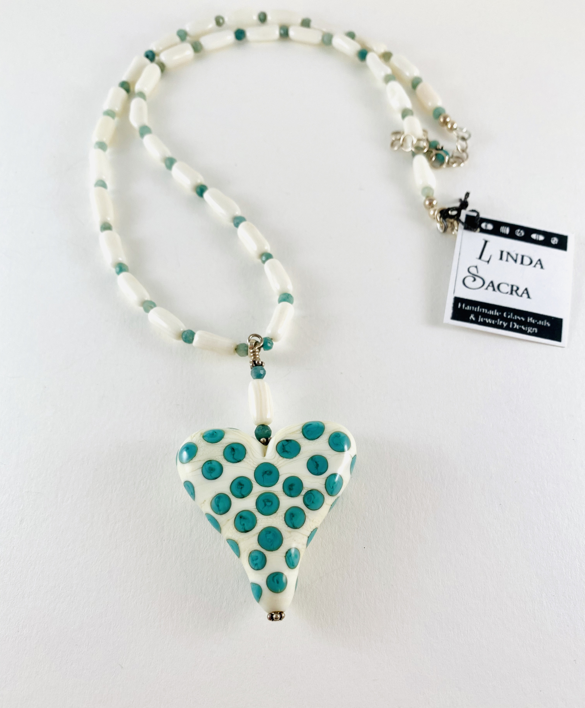 Ivory, Turquoise Heart Pendant, Ivory Coral, Gemstone Necklace by Linda Sacra