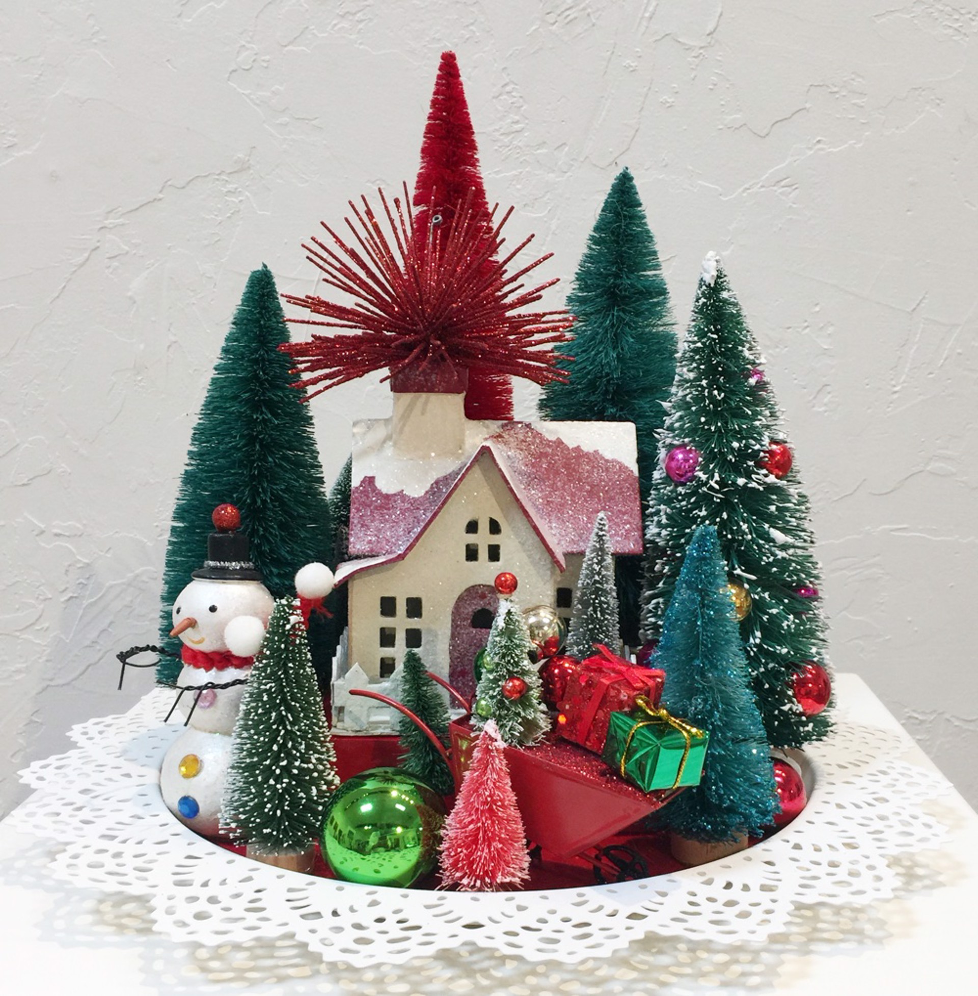 Holiday Vignette - Reds & Greens With Snowman by Kim Yubeta