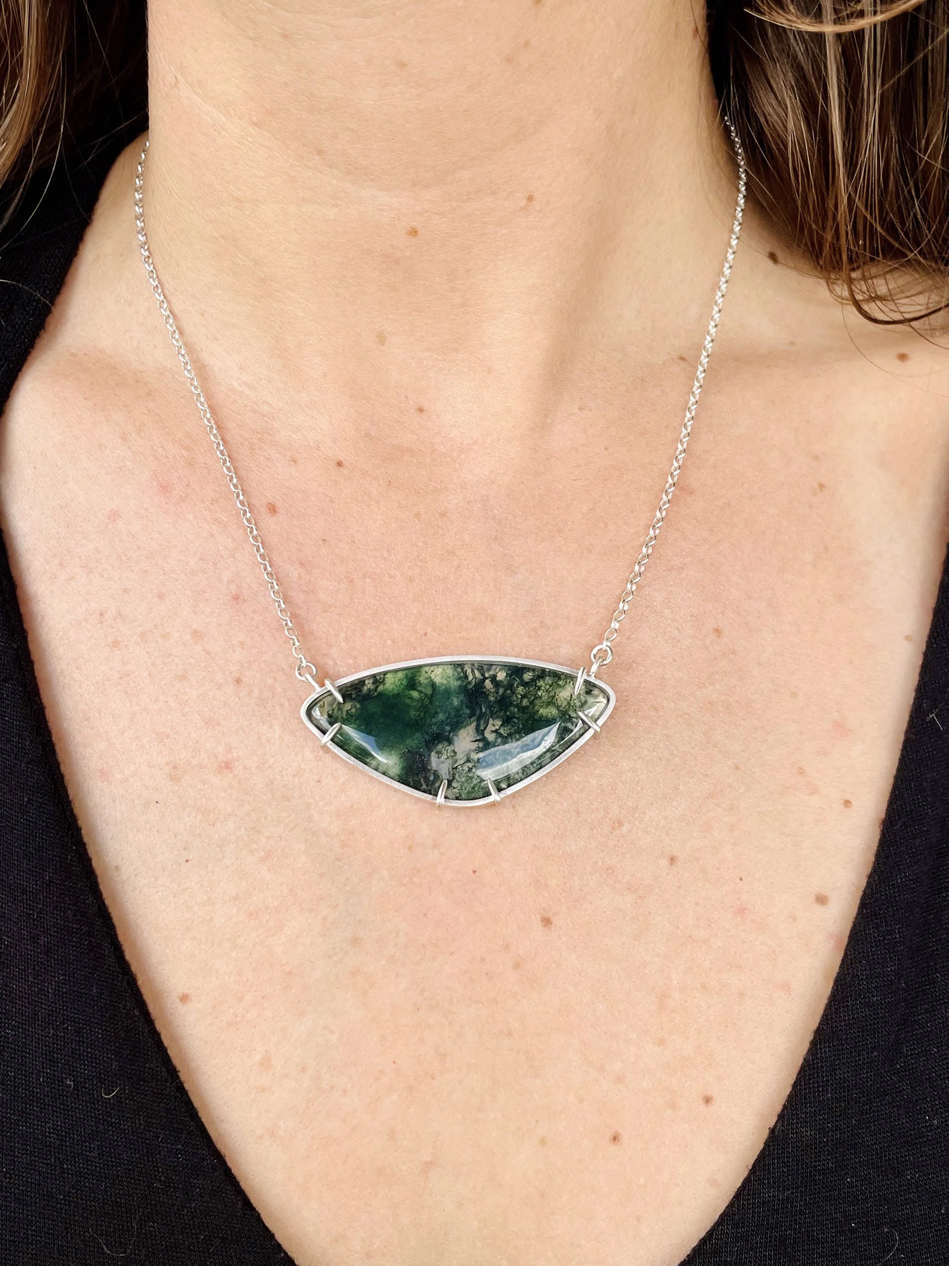 Prong Set Moss Agate Pendant by Silicate & Silver