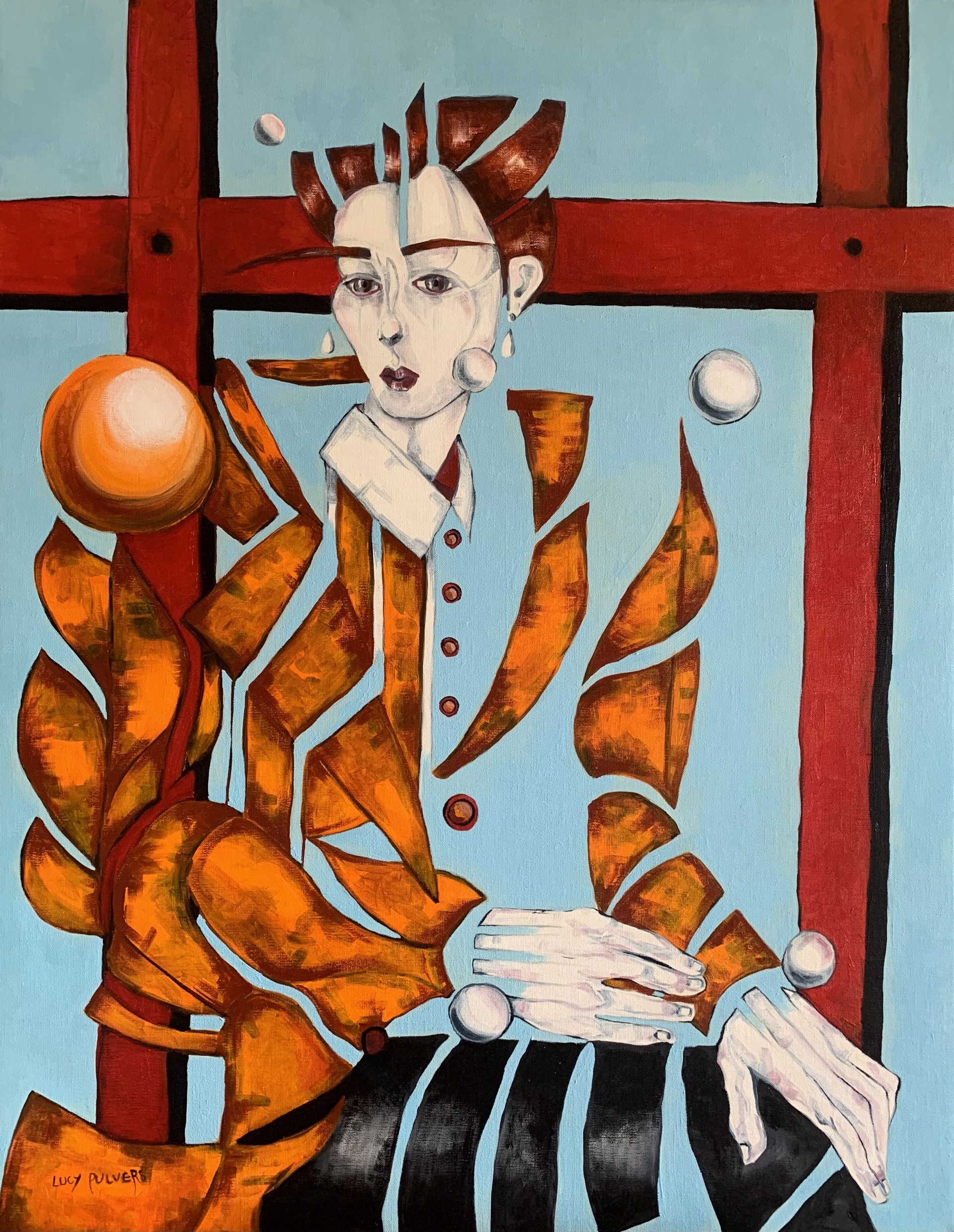 Seated Figure in an Orange Coat by Lucy Pulvers