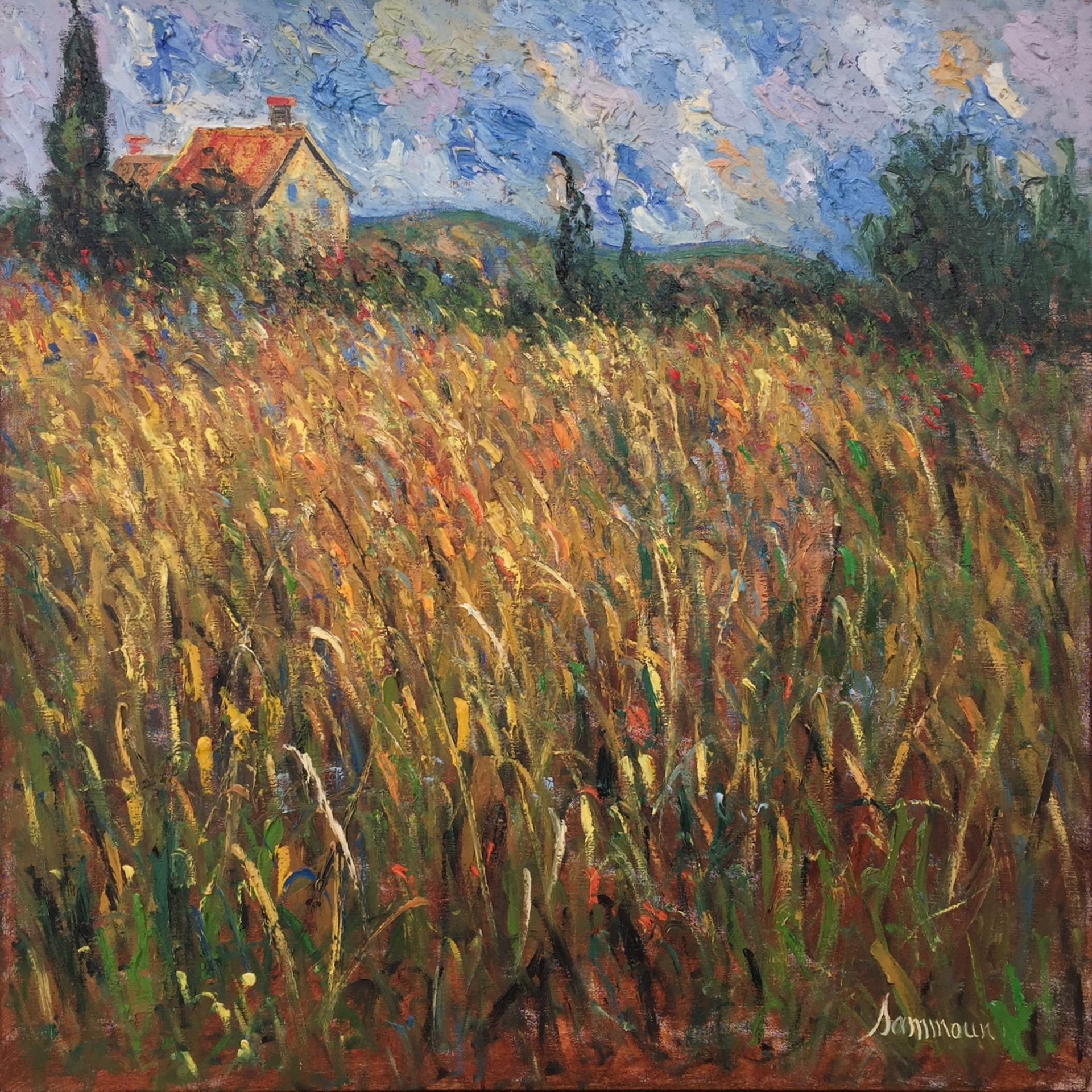Wheat Field and Farm House by Samir Sammoun