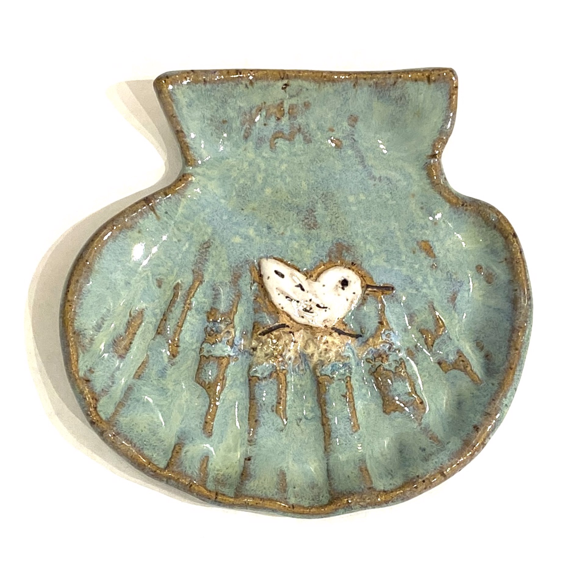 Shell Dish with Sandpiper (Green Glaze) LG23-1195 by Jim & Steffi Logan