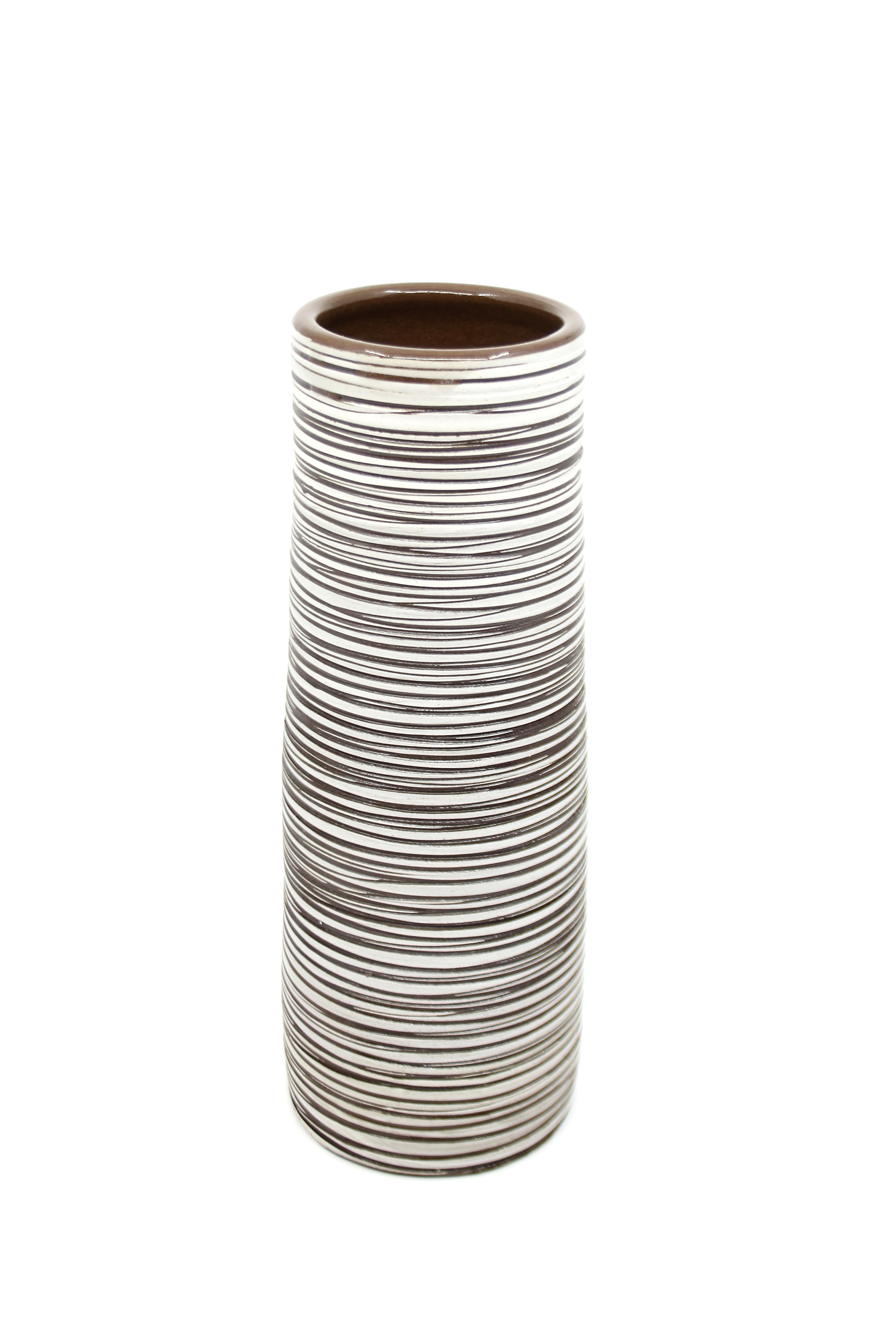 Tall Vase With Brown and White Lines by Heather Bradley