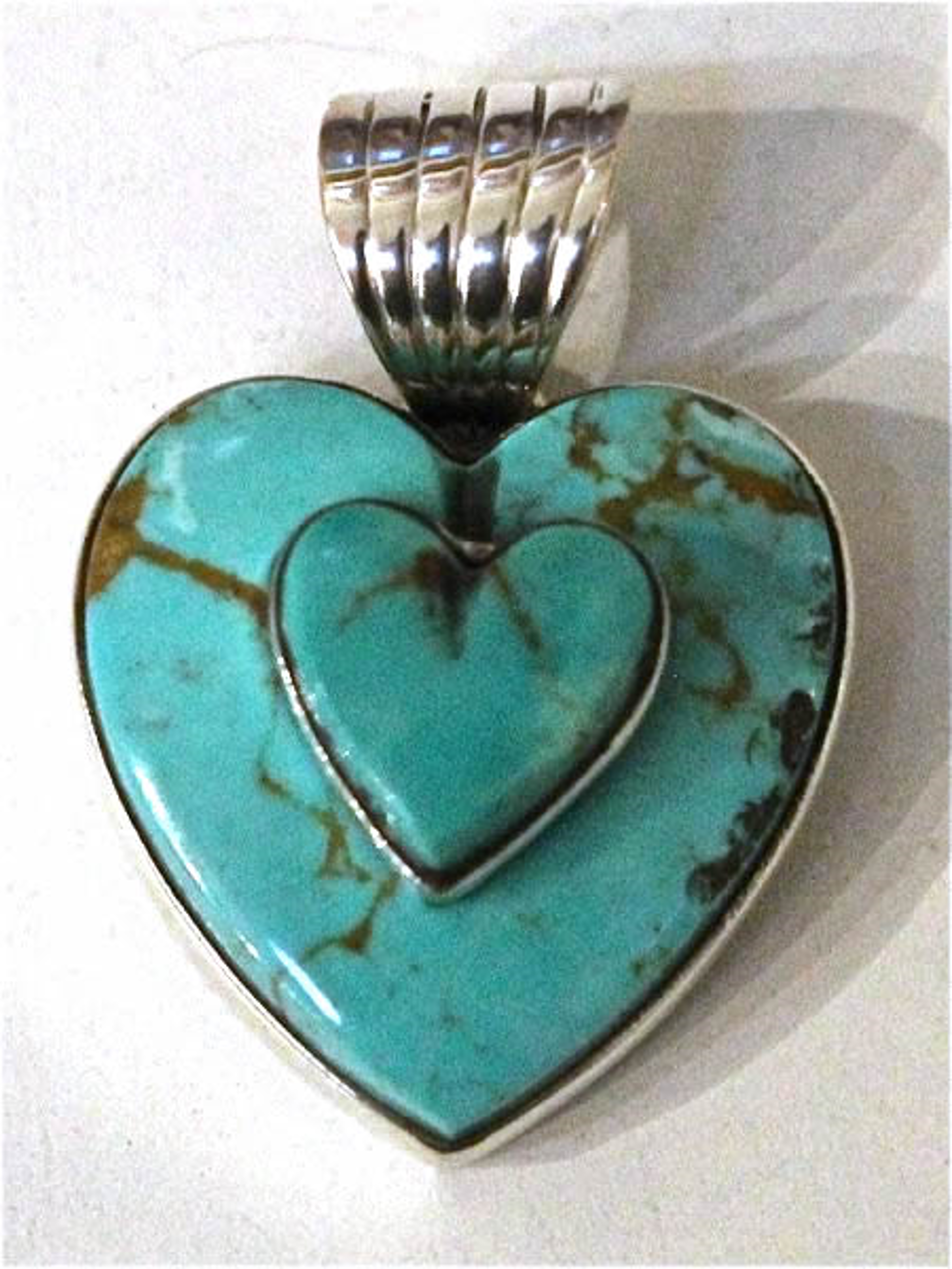 Pendant - Sterling Silver & Double Turquoise Heart by Dan Dodson