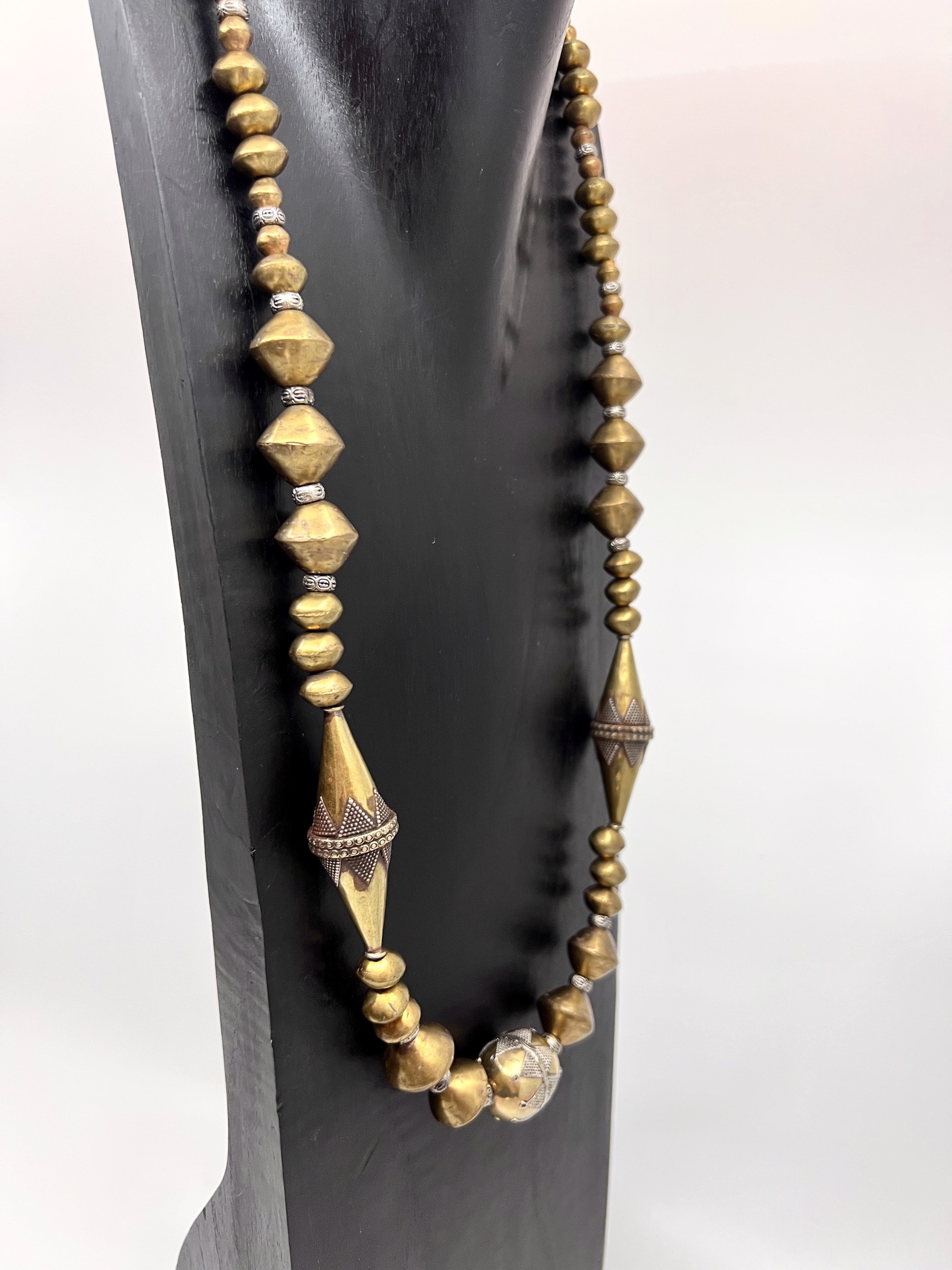 9135 Ethiopian Brass and Silver Long Necklace by Gina Caruso