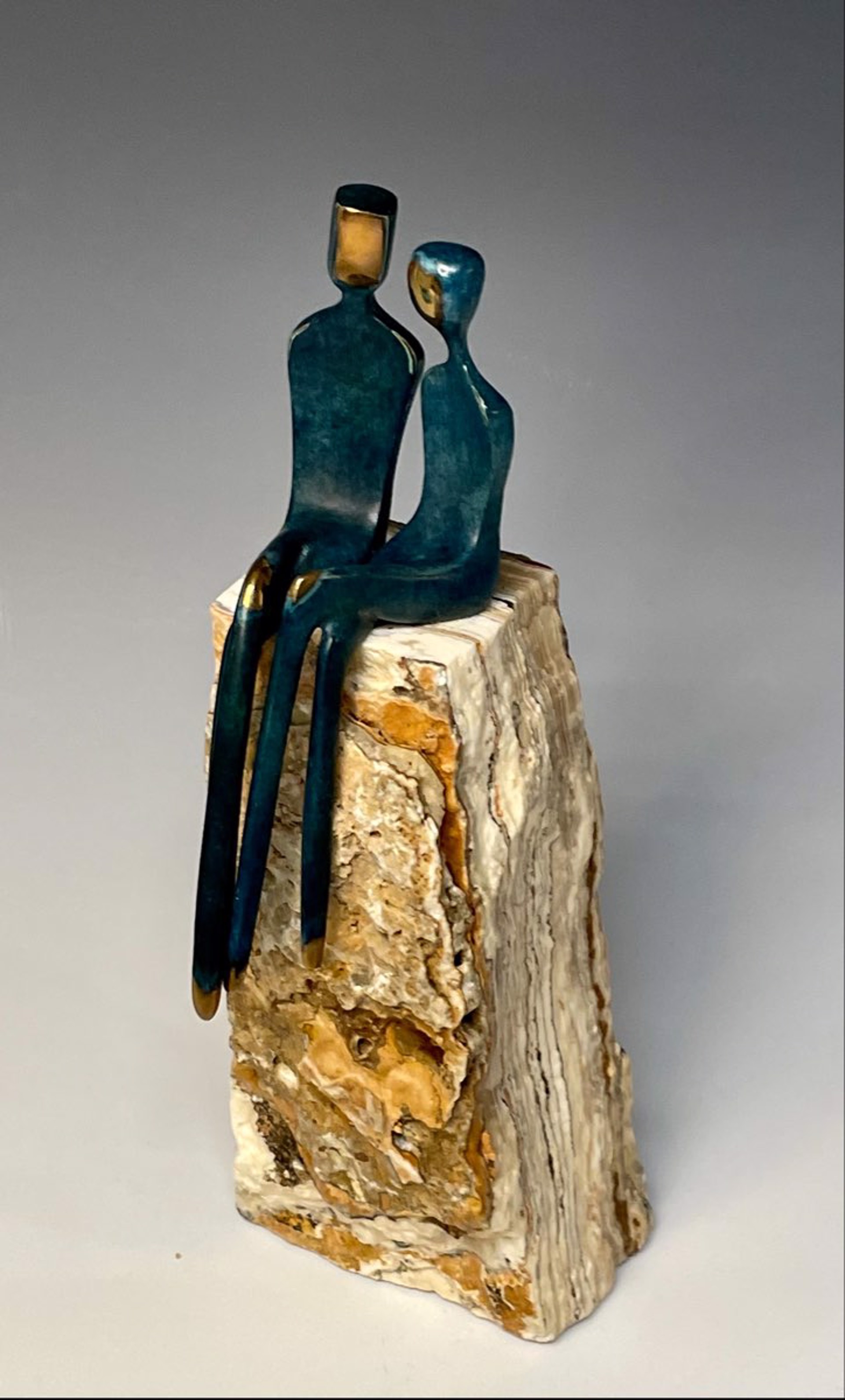 The Two of Us ~ Mounted on Limestone with Teal Patina by Yenny Cocq