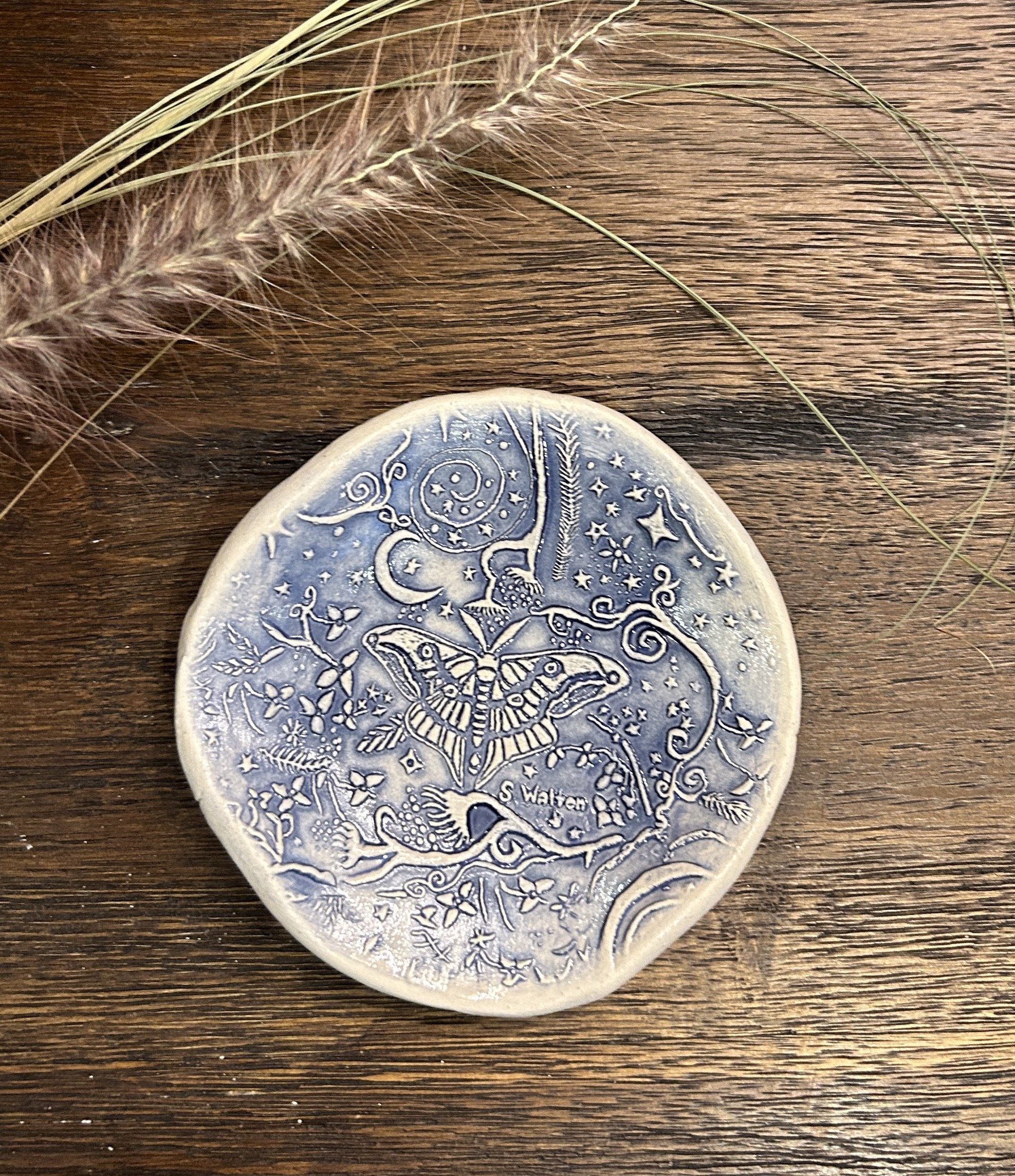 Blue Butterfly Garden Dish by Clay Fossils