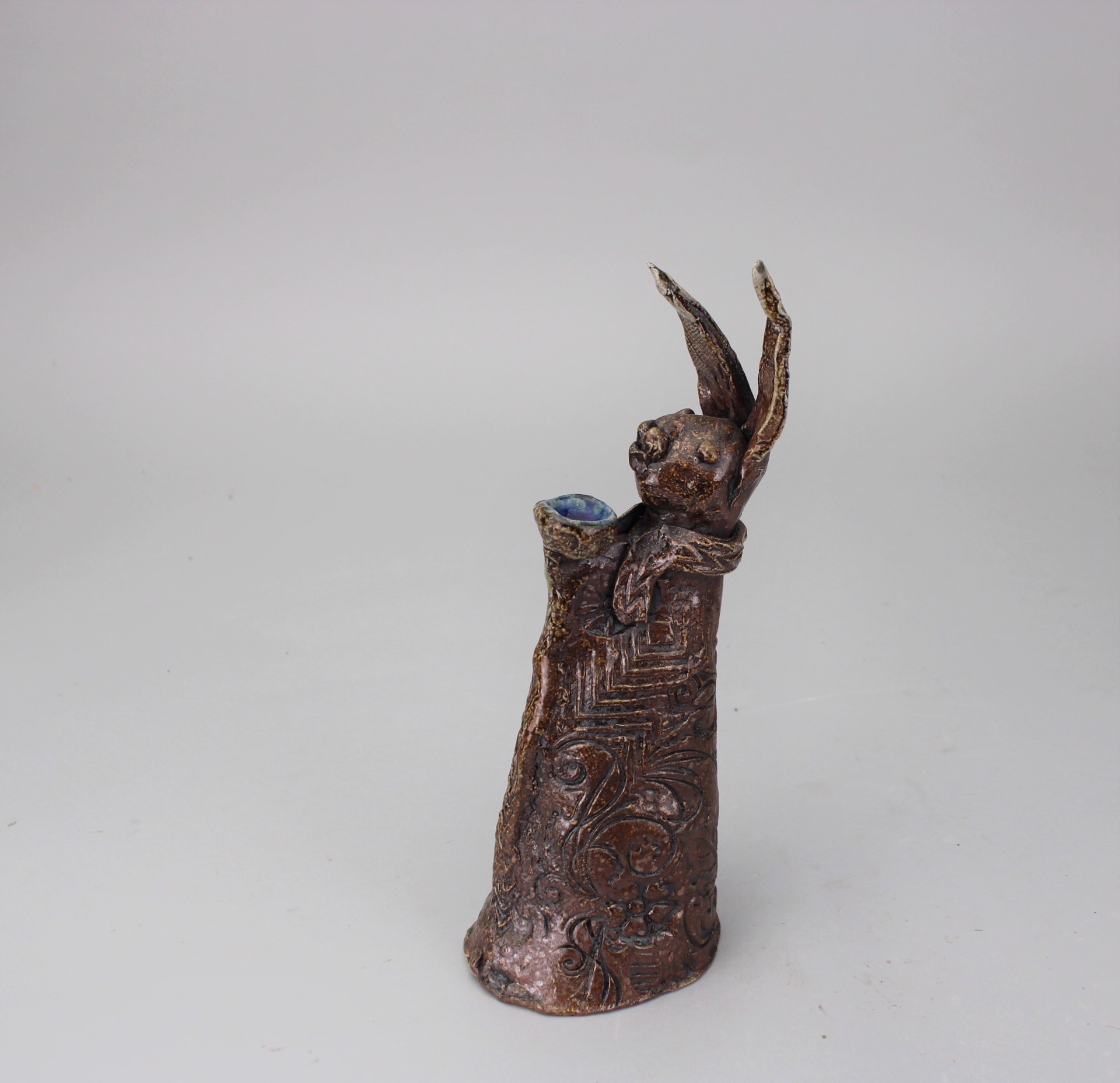 Rabbit in Robe with Bowl by R&B Pottery