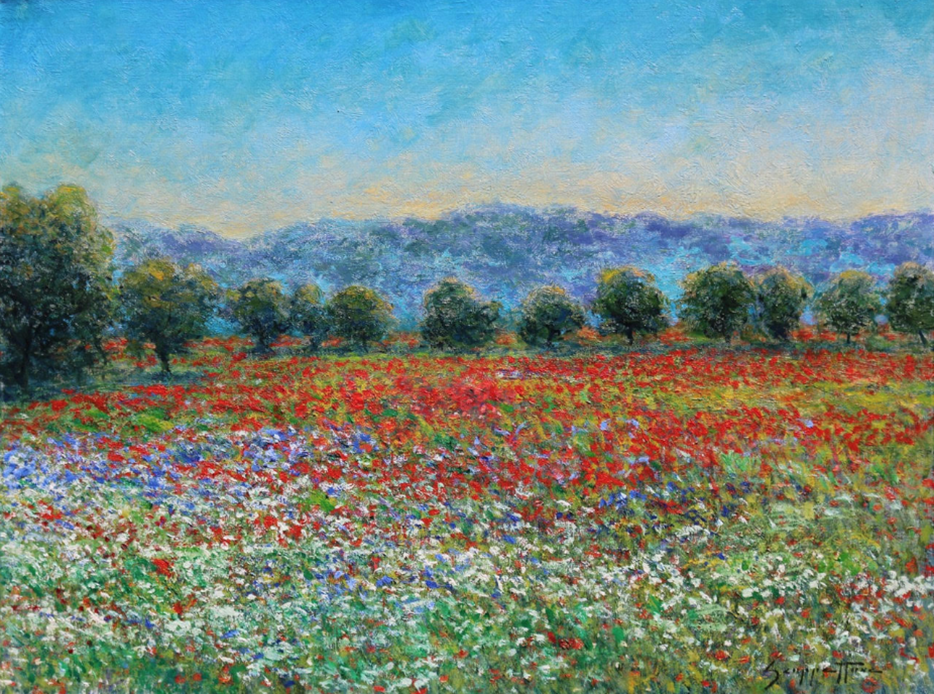 Red Poppy and Wildflower Field in Sun by James Scoppettone