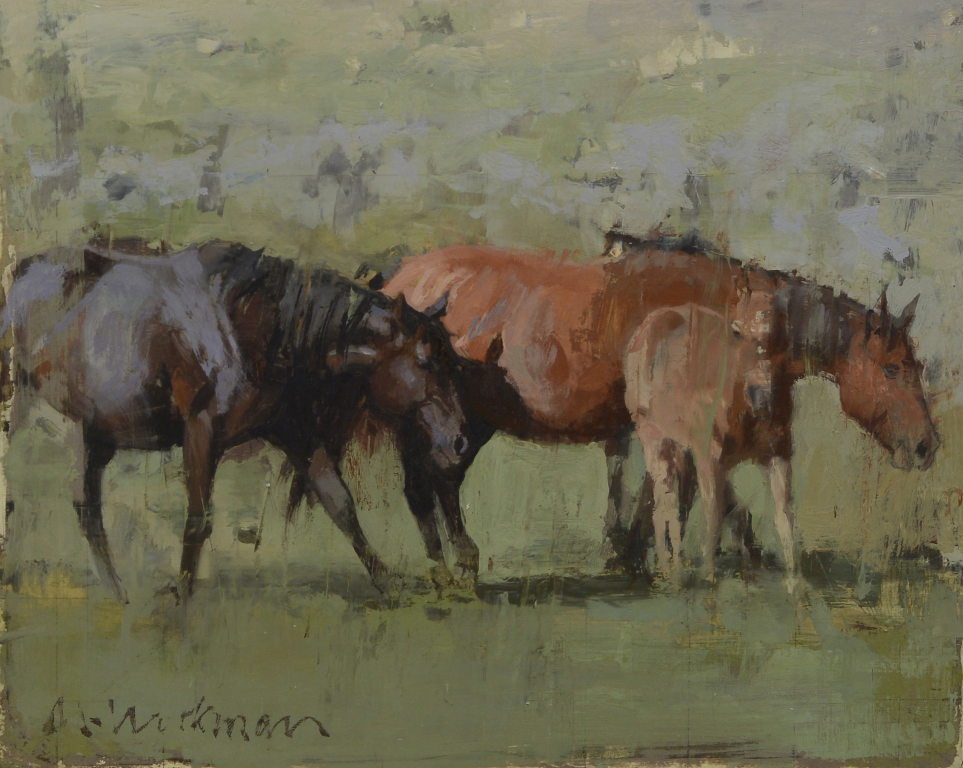 Sketch of Two Mares and a Foal by Michael Workman