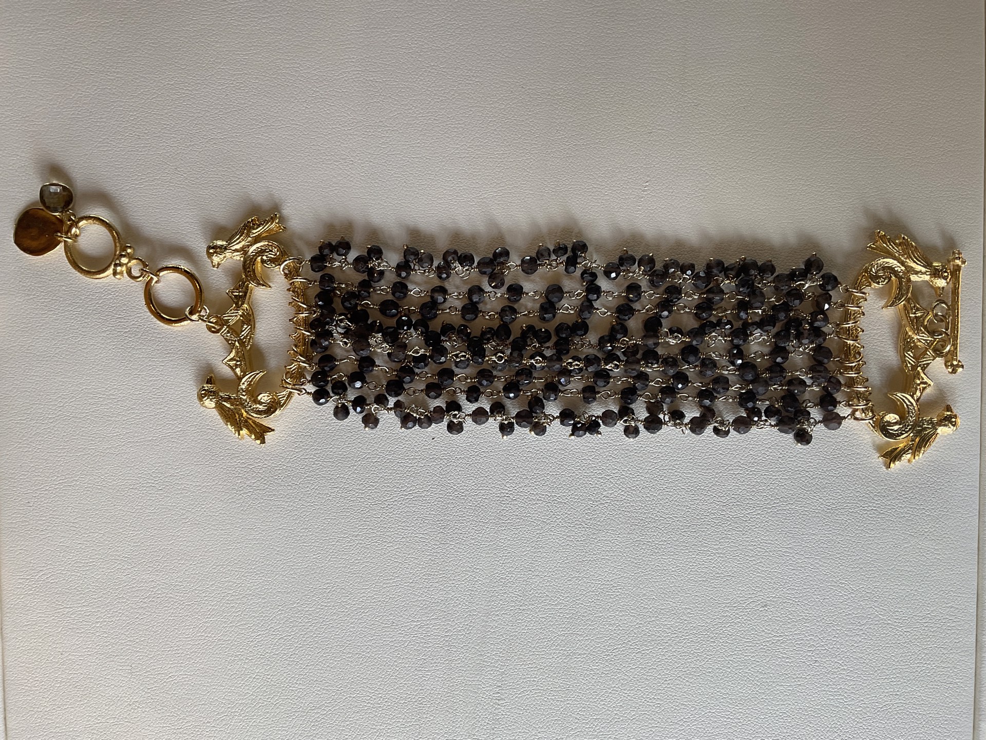Gold Vermeil and Smokey Quartz Dangle Chain Bracelet with Gold Plated Bird Connectors-KB-B4 by Karen Birchmier