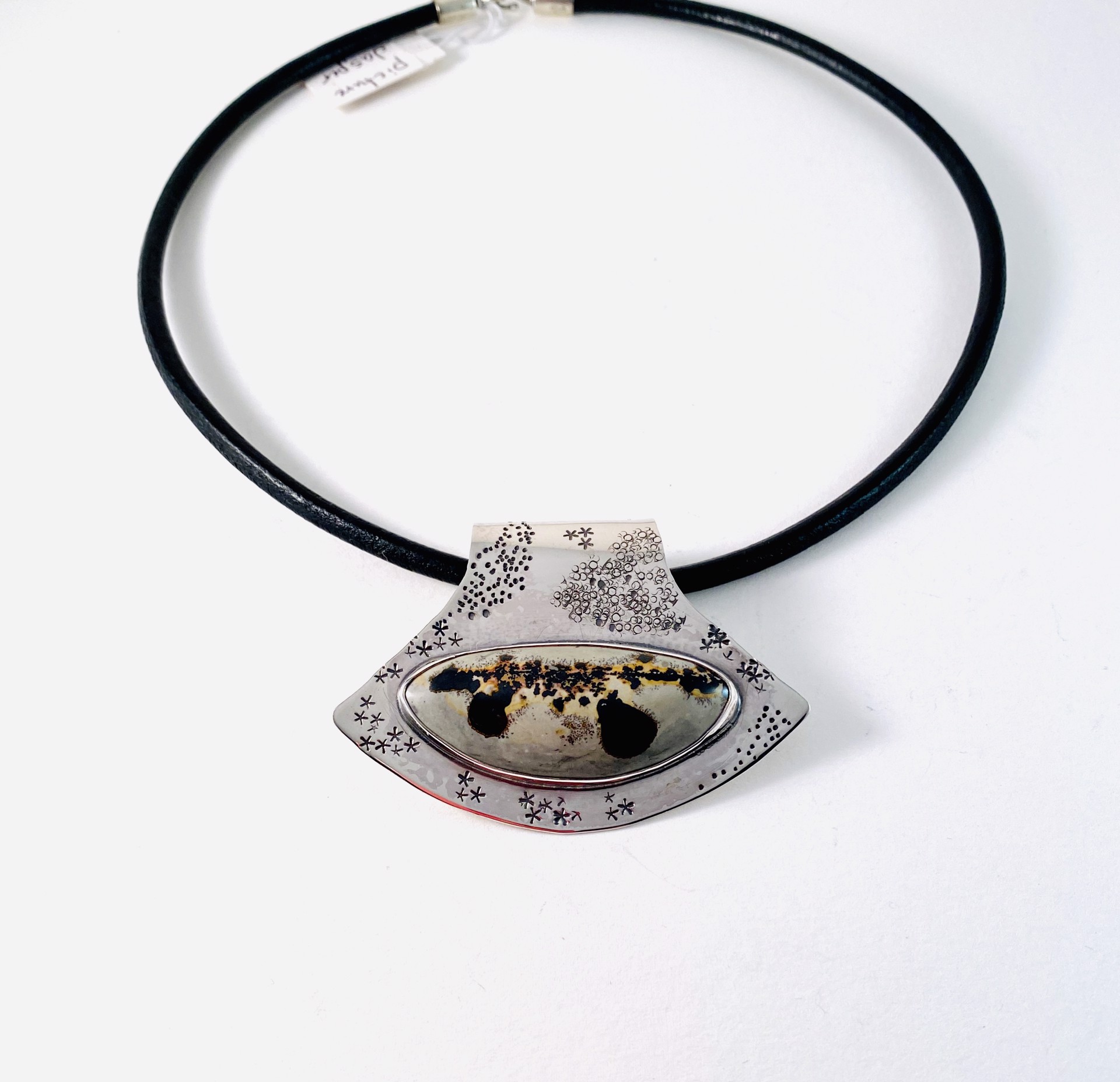 AB20-16 Picture Jasper Pendant on Leather Necklace by Anne Bivens