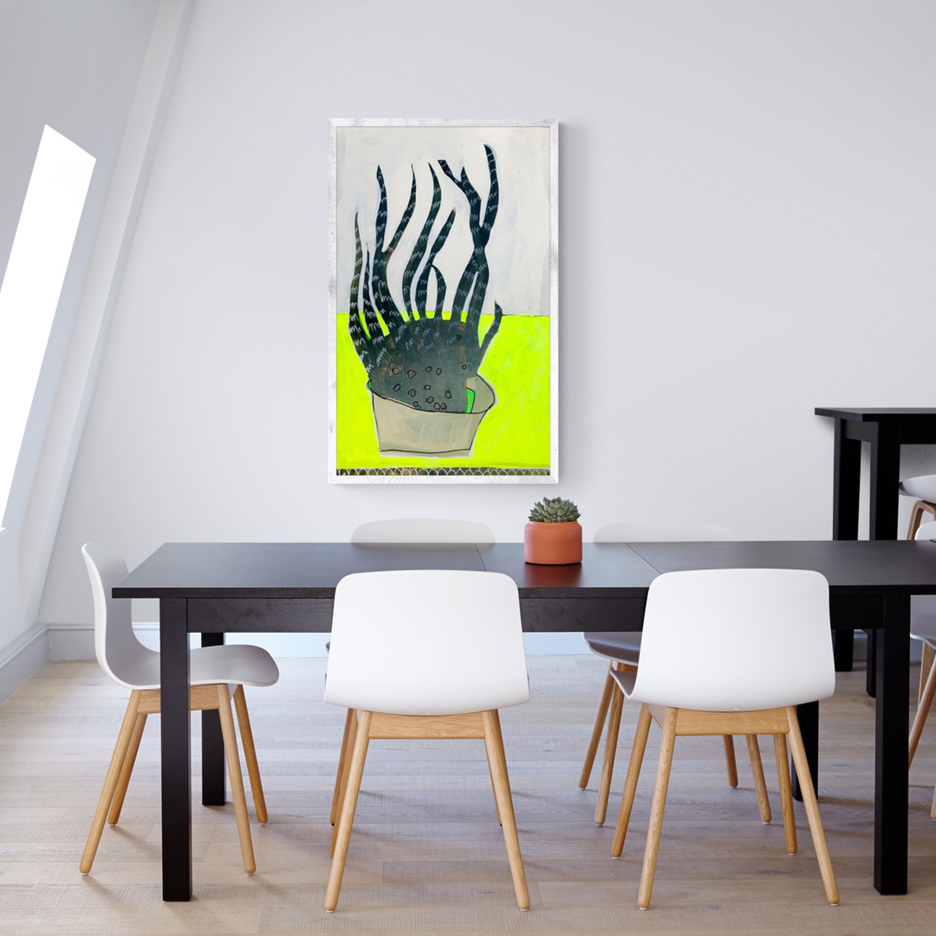Snake Plant on Chartreuse Table by Rachael Van Dyke