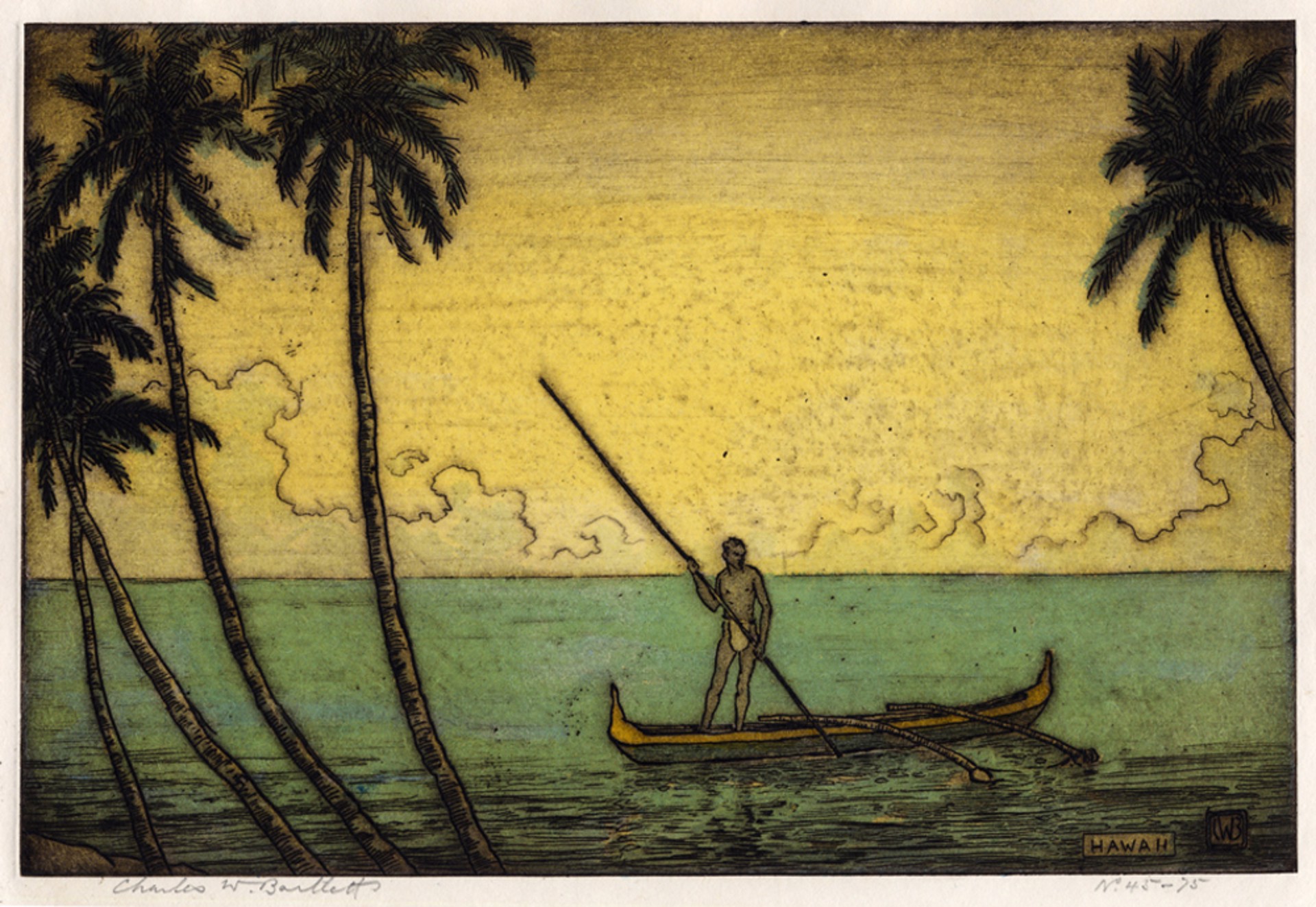 Man in Outrigger, Hawaii by Charles Bartlett