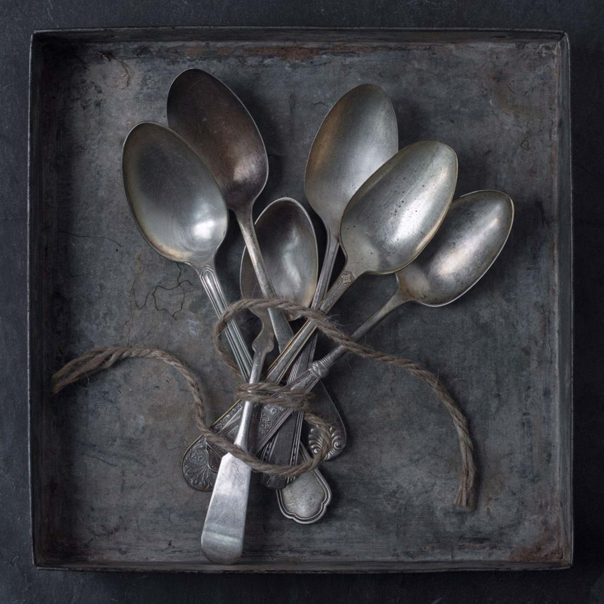 Spoons and Twine in Tray by Lynn Karlin