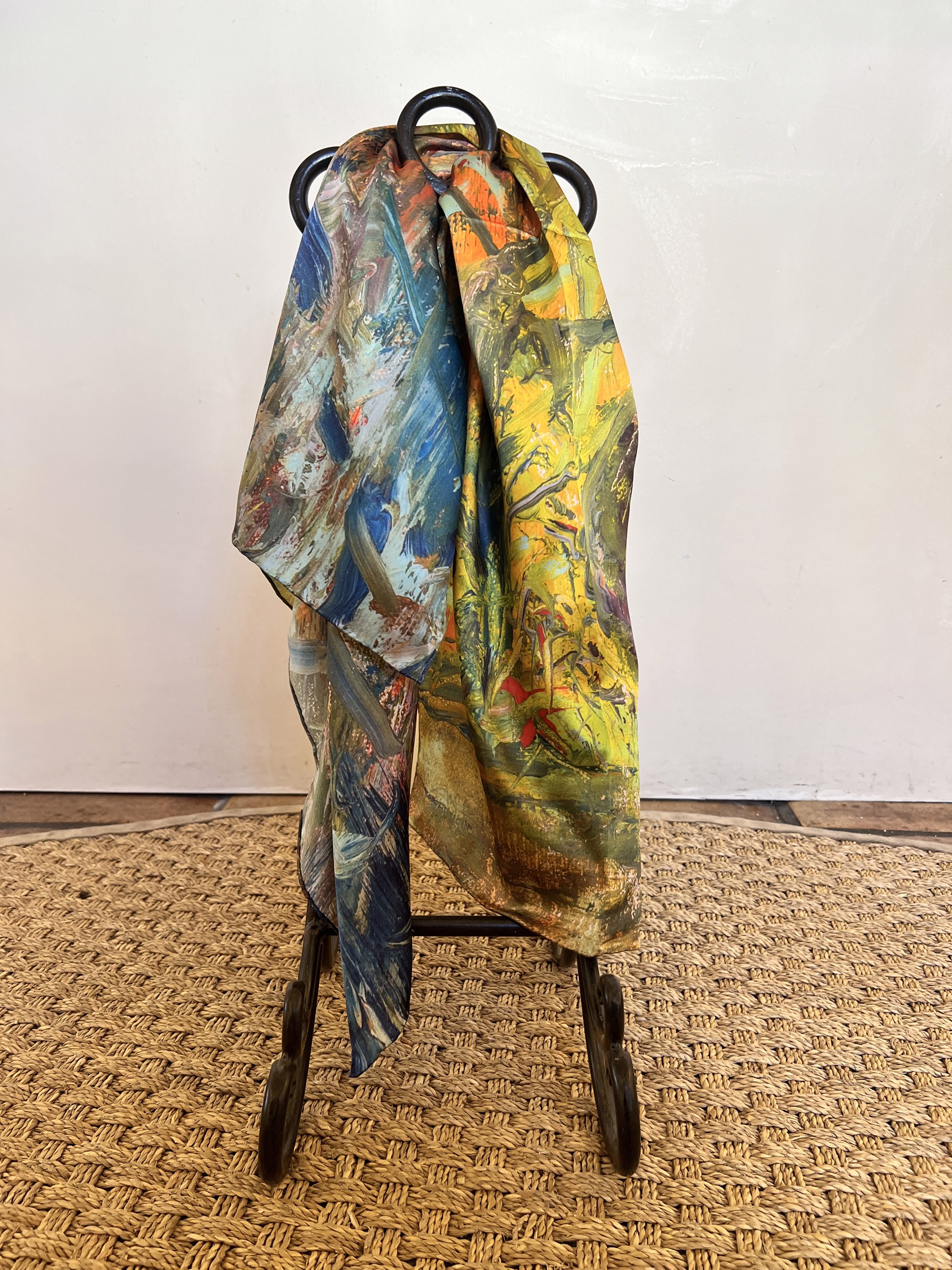 Printed art silk scarf titled "Spirit" by Mary Edna Fraser