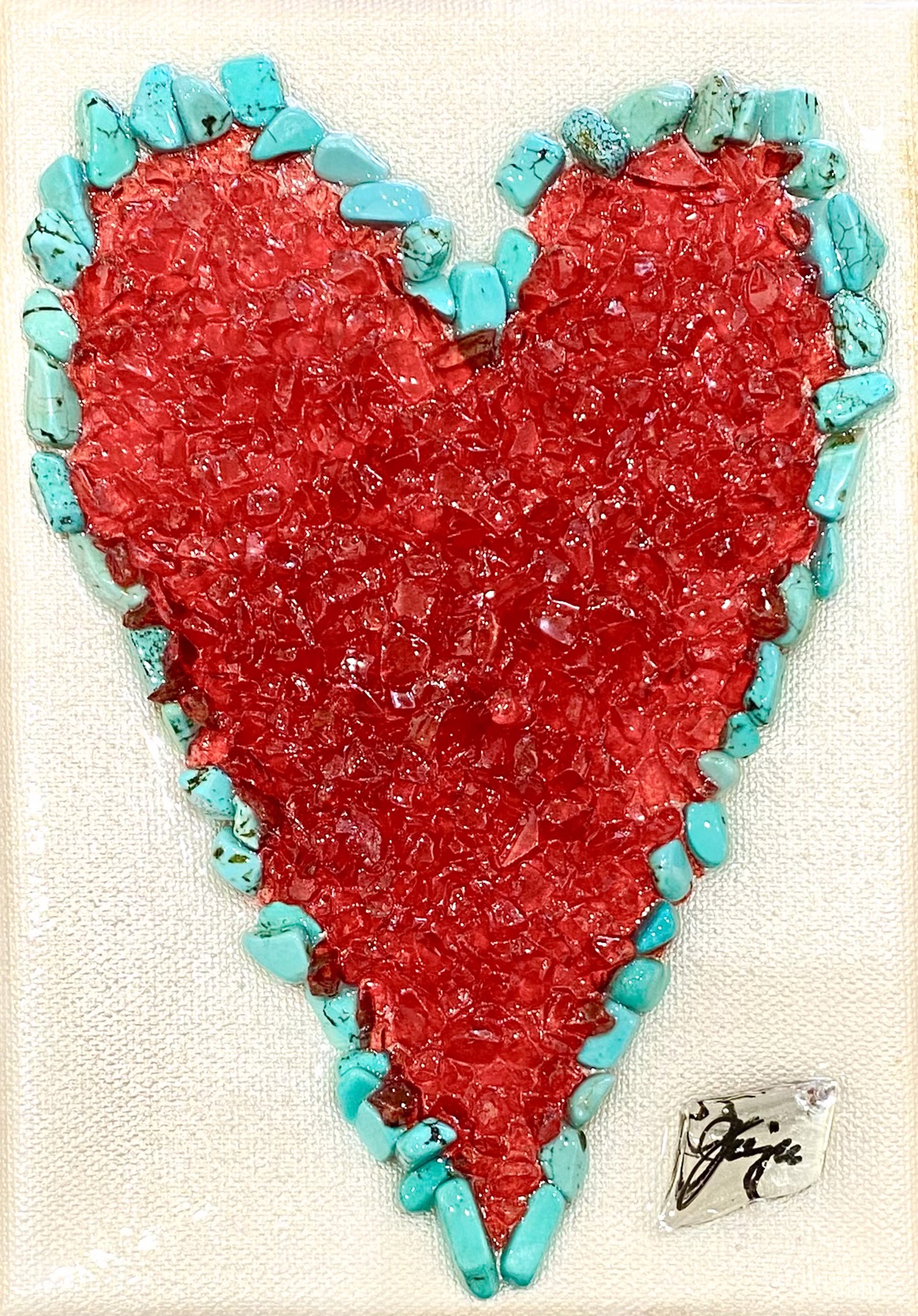 Red and Turquoise Heart by Good Juju Glass Art