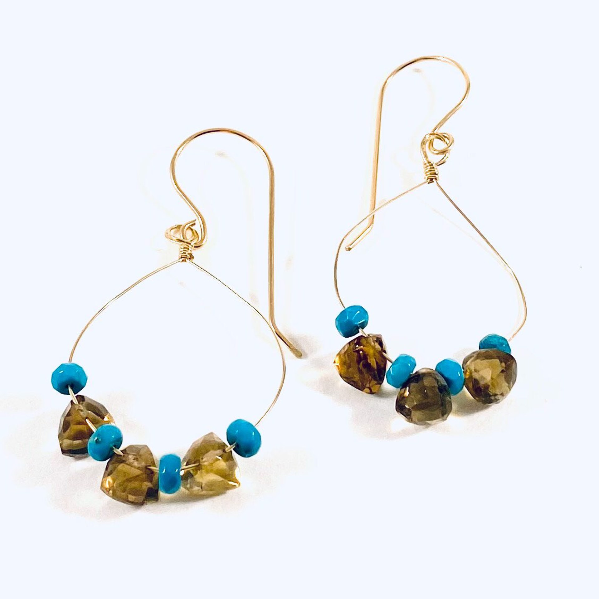 AB21-80 Honey Quartz, Turquoise 14k&gf Earrings by Anne Bivens