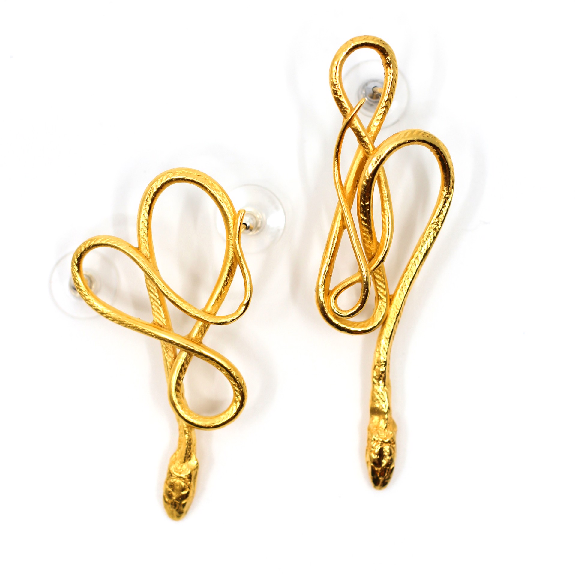 Large Gold Snake Earrings by Anna Johnson