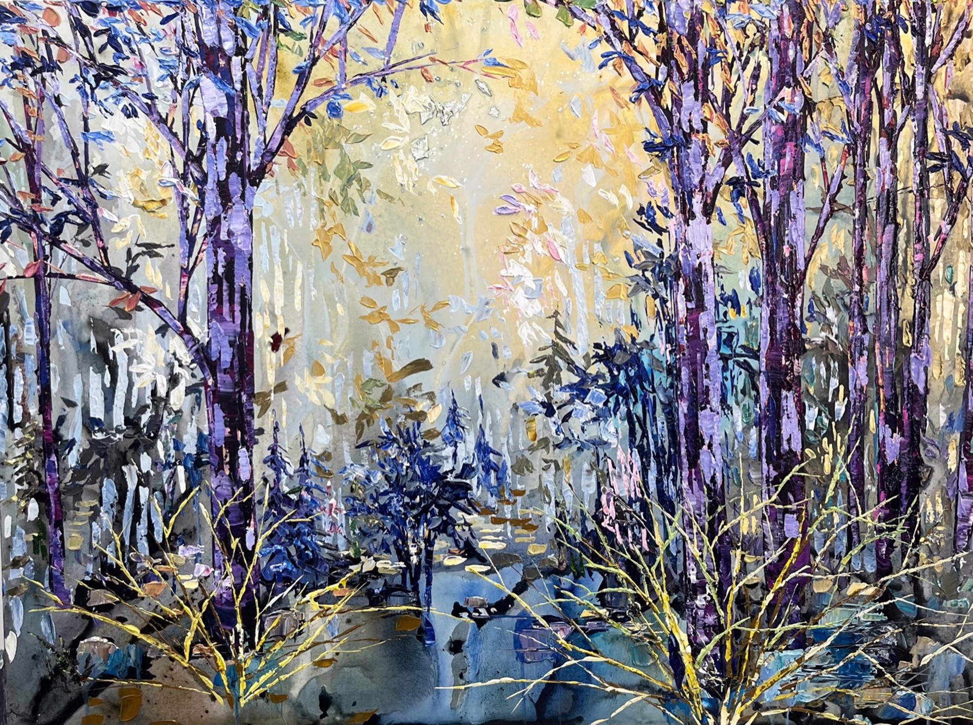 Lavender Birches at Twilight by Maya Eventov