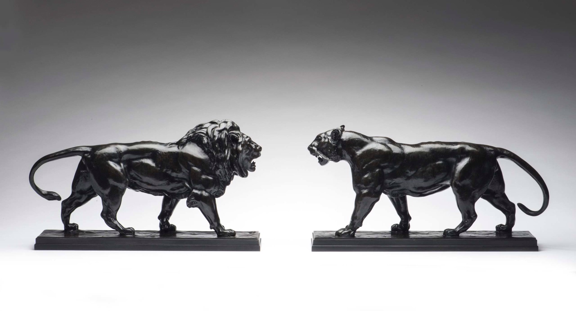 Walking Lion and Walking Tiger, a pair by Antoine-Louis Barye