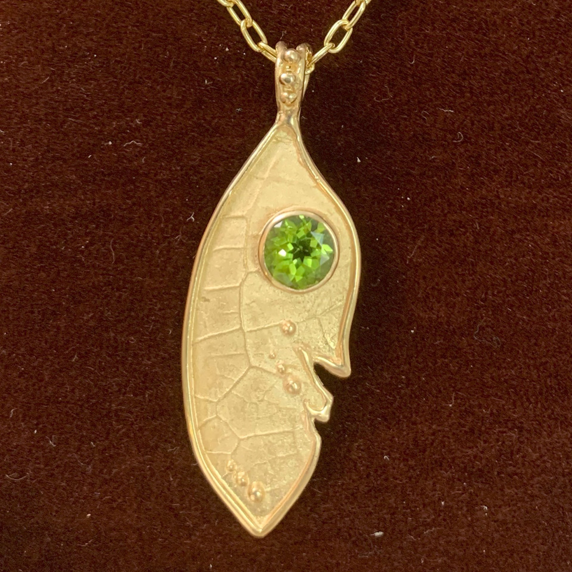 Feather Leaf Pendant with Peridot by Sharon Amber