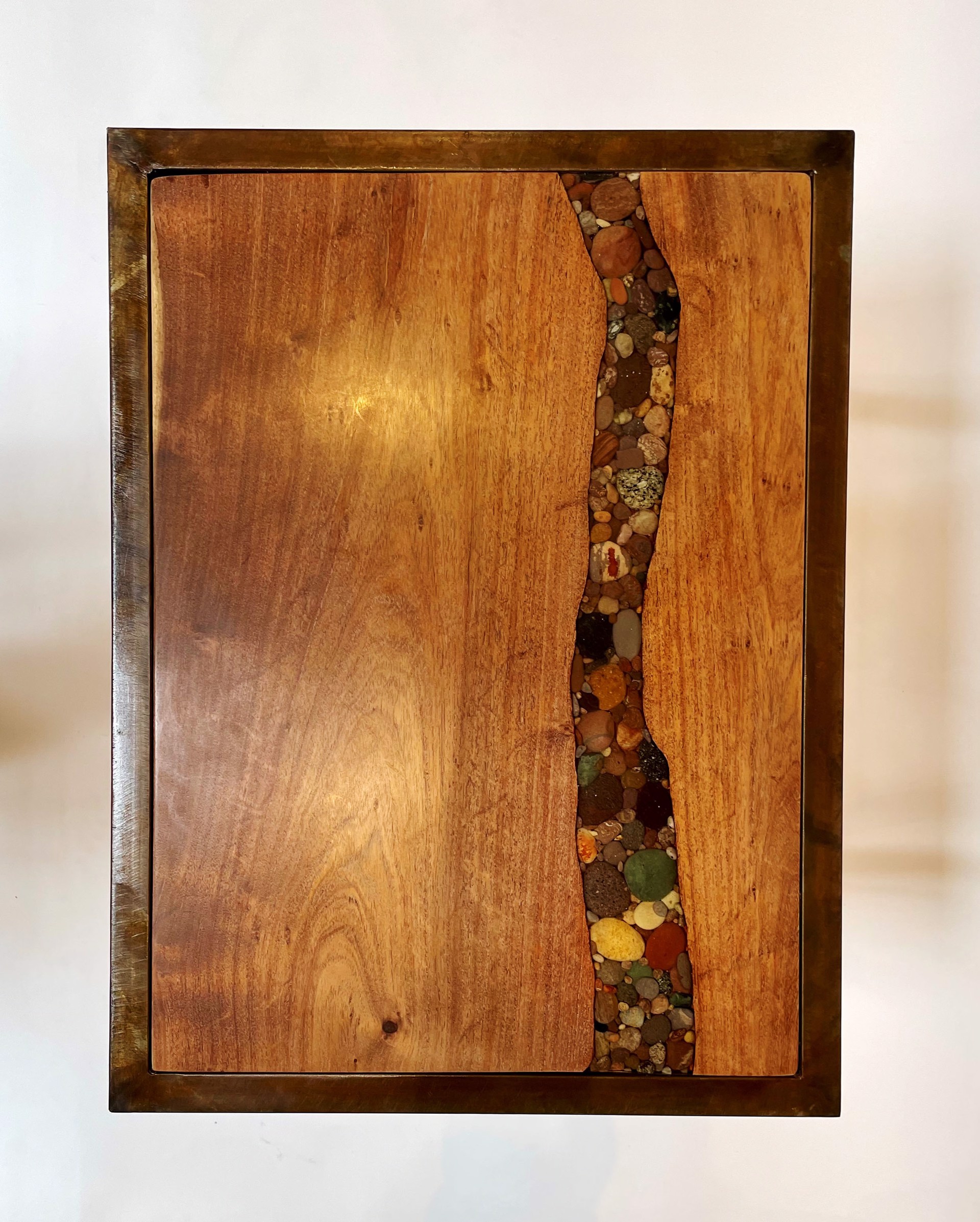 Short Mesquite Table with Resin & River Rock by Custom Furniture