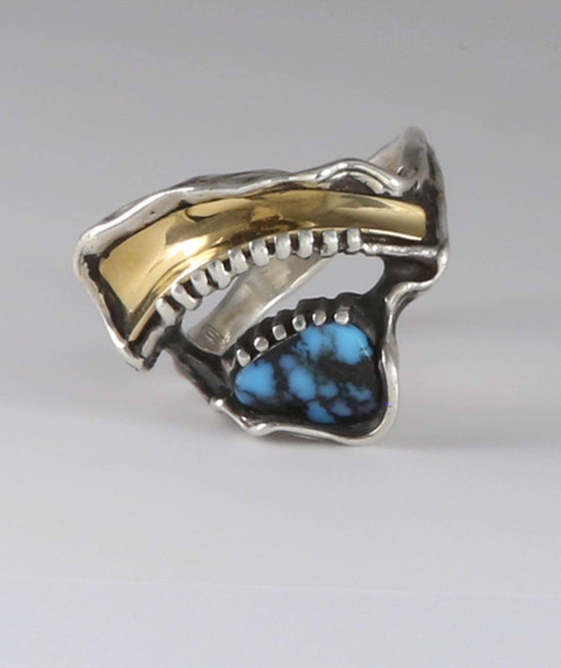 Ring - Burnham Turquoise With Sterling Silver & 18K Flute - Size 6.5 - #251 by Ken and Barbara Newman