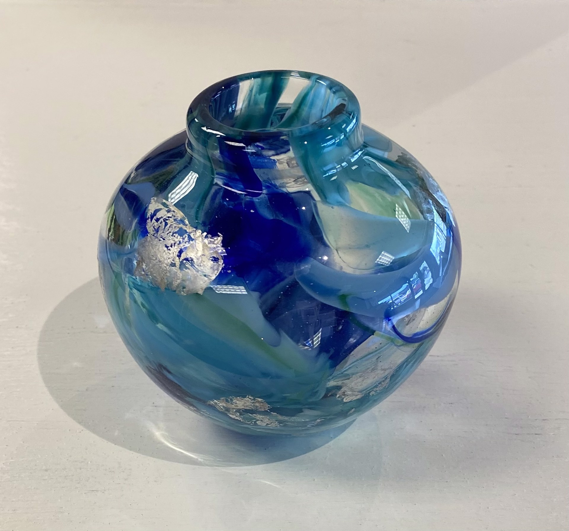Shard Bowl Blue Turq Silverleaf by AlBo Glass
